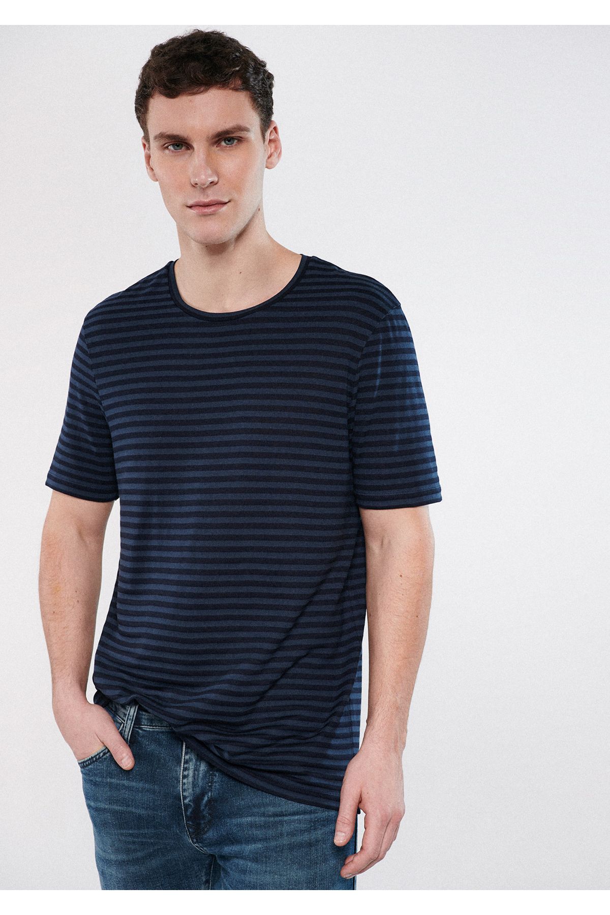 Mavi Striped Navy Blue T shirt Regular Fit Normal Cut 83699 for Men price in Dubai UAE Compare Prices
