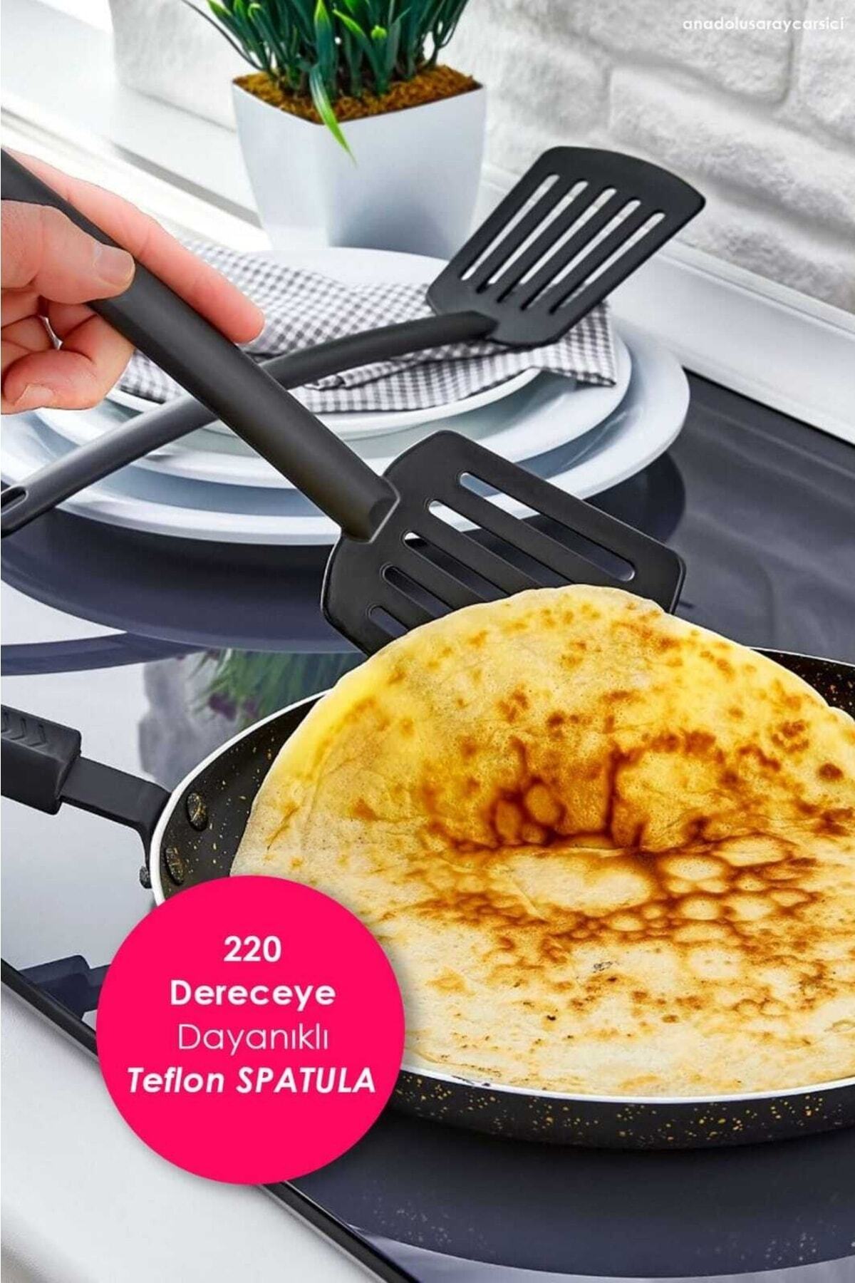 QesQin Pratik Yanmaz Yapışmaz Teflon Spatula | 220 Dereceye Dayanıklı Teflon Servis Spatulası | 1 Adet