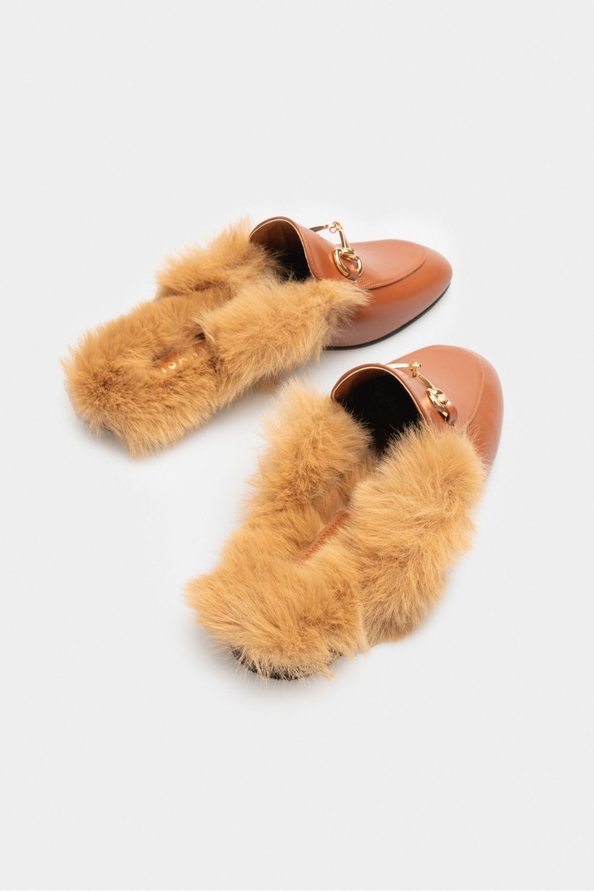 NİŞANTAŞI SHOES-Buffy Brown Matte Accessory Detail Furry Flat Sole Women's Slippers 6