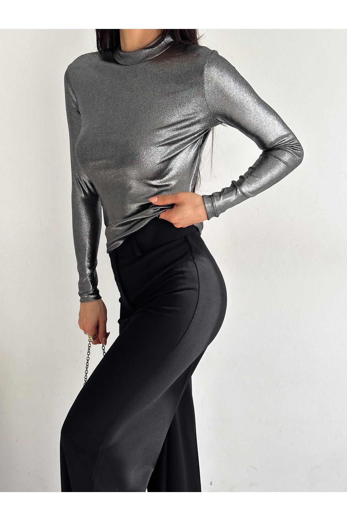 Silver high clearance neck blouse