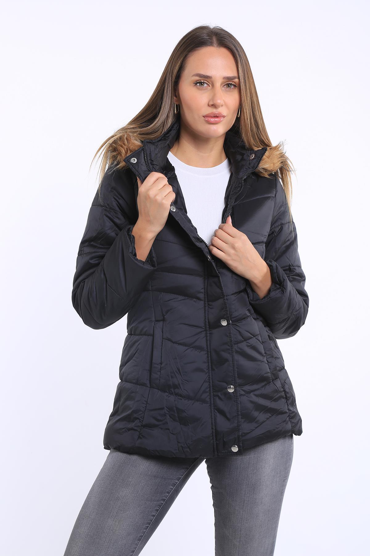 Intersivin Removable Hooded Waterproof Black Women's Coat