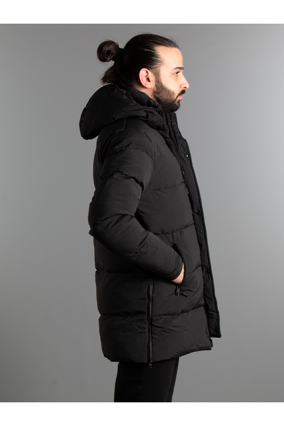 ZEKİ ÖZER  Erkek Siyah Uzun Şişme Kaban - Görsel 4