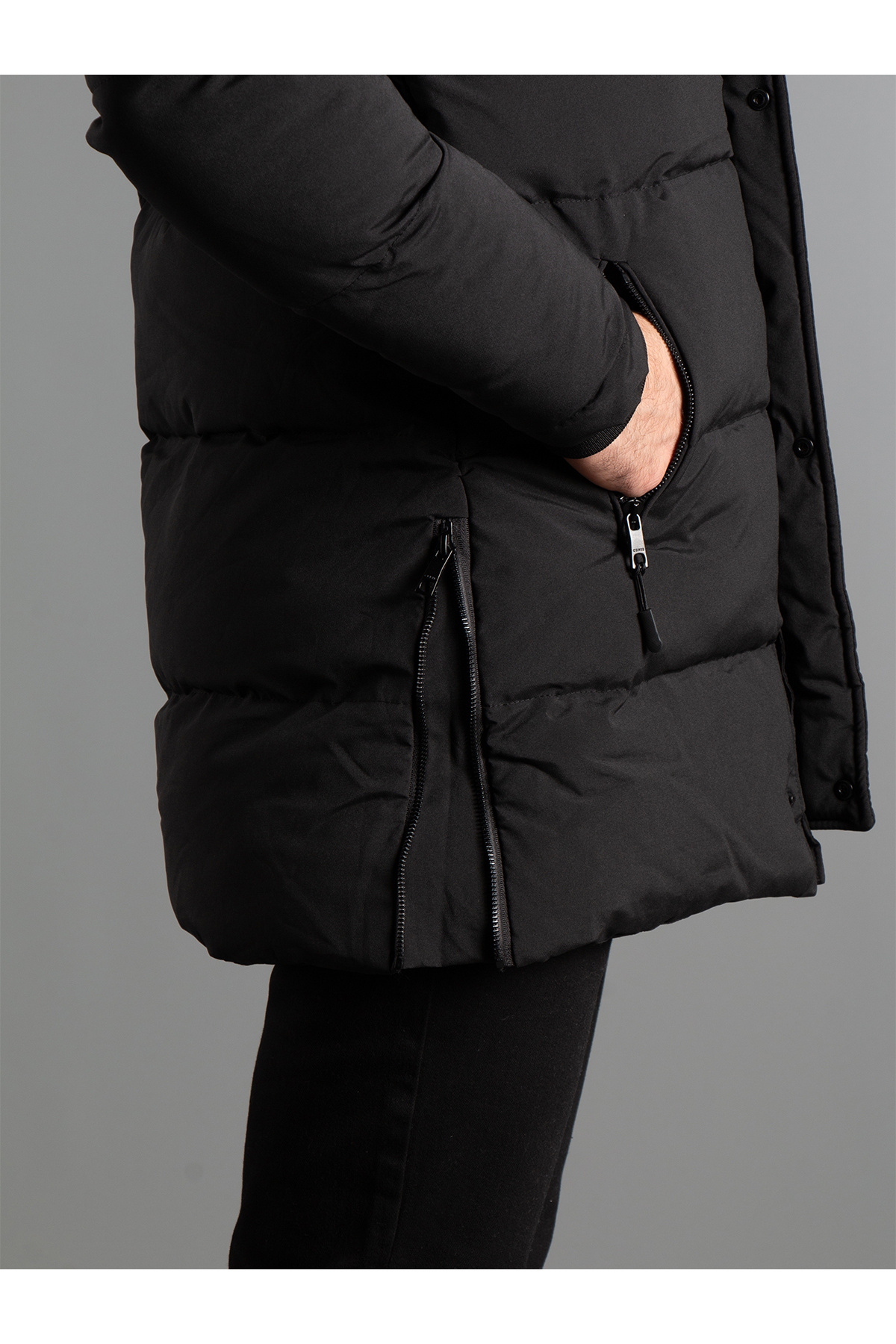 ZEKİ ÖZER  Erkek Siyah Uzun Şişme Kaban - Görsel 6