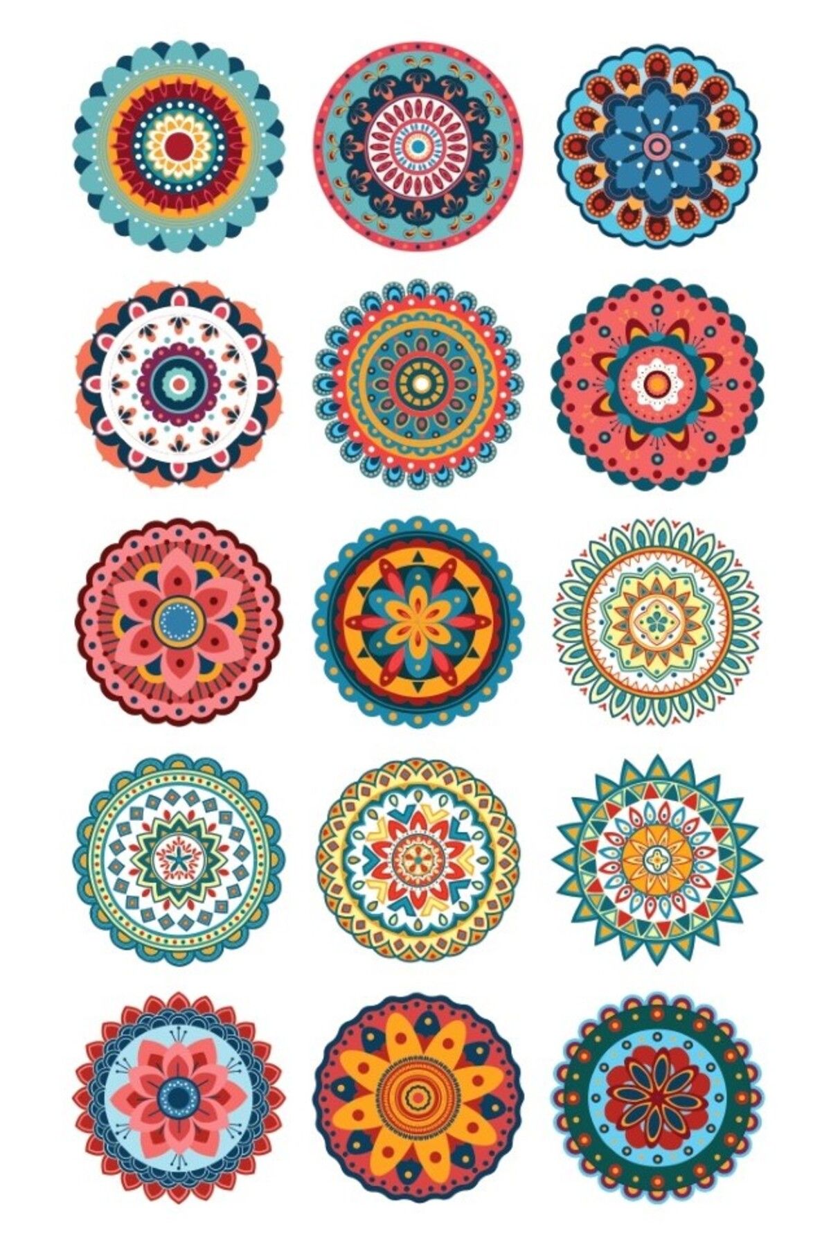 arsem 30 Adet 2 Sayfa Motifler Mandala Boyama Temalı Sticker Etiket Seti , Telefon, Defter , Laptop 3x3 cm