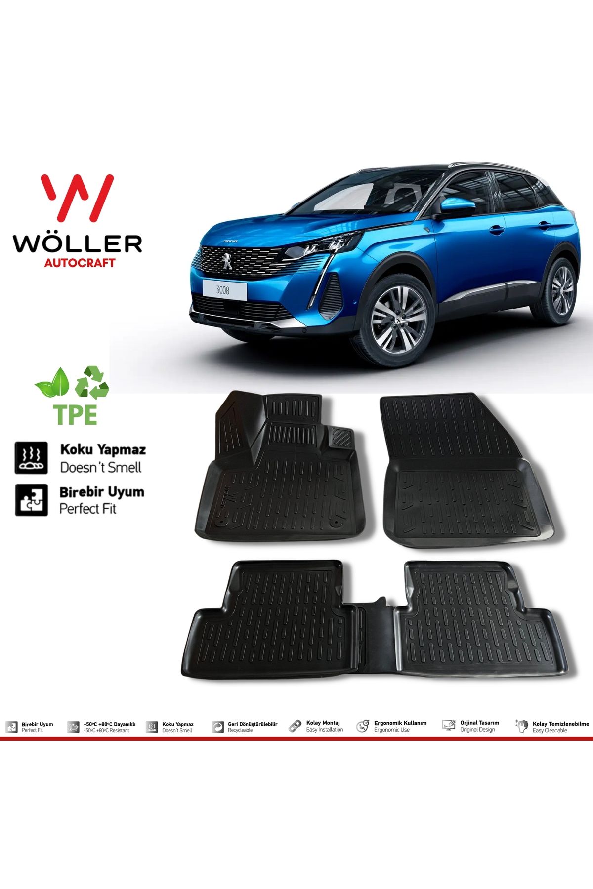 Коврик Wöller Peugeot 3008 после 2016 г. 3D Коврик для бассейна Wöller коврик wöller3dpaspas214