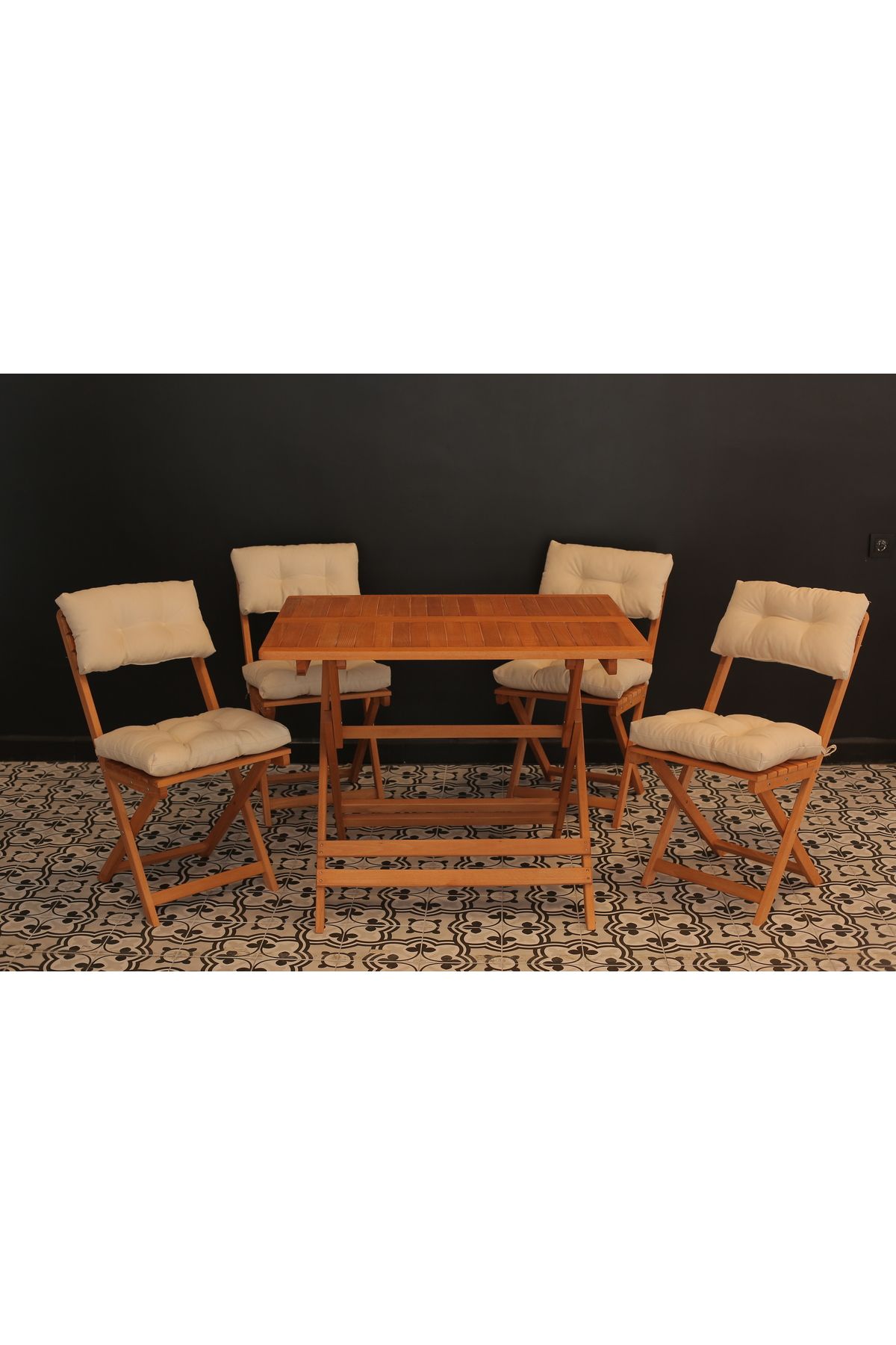 ayzenbi 75x95 Minderli Balkon Bahçe Mutfak Bistro Set Katlanır Masa-sandalye 4+1