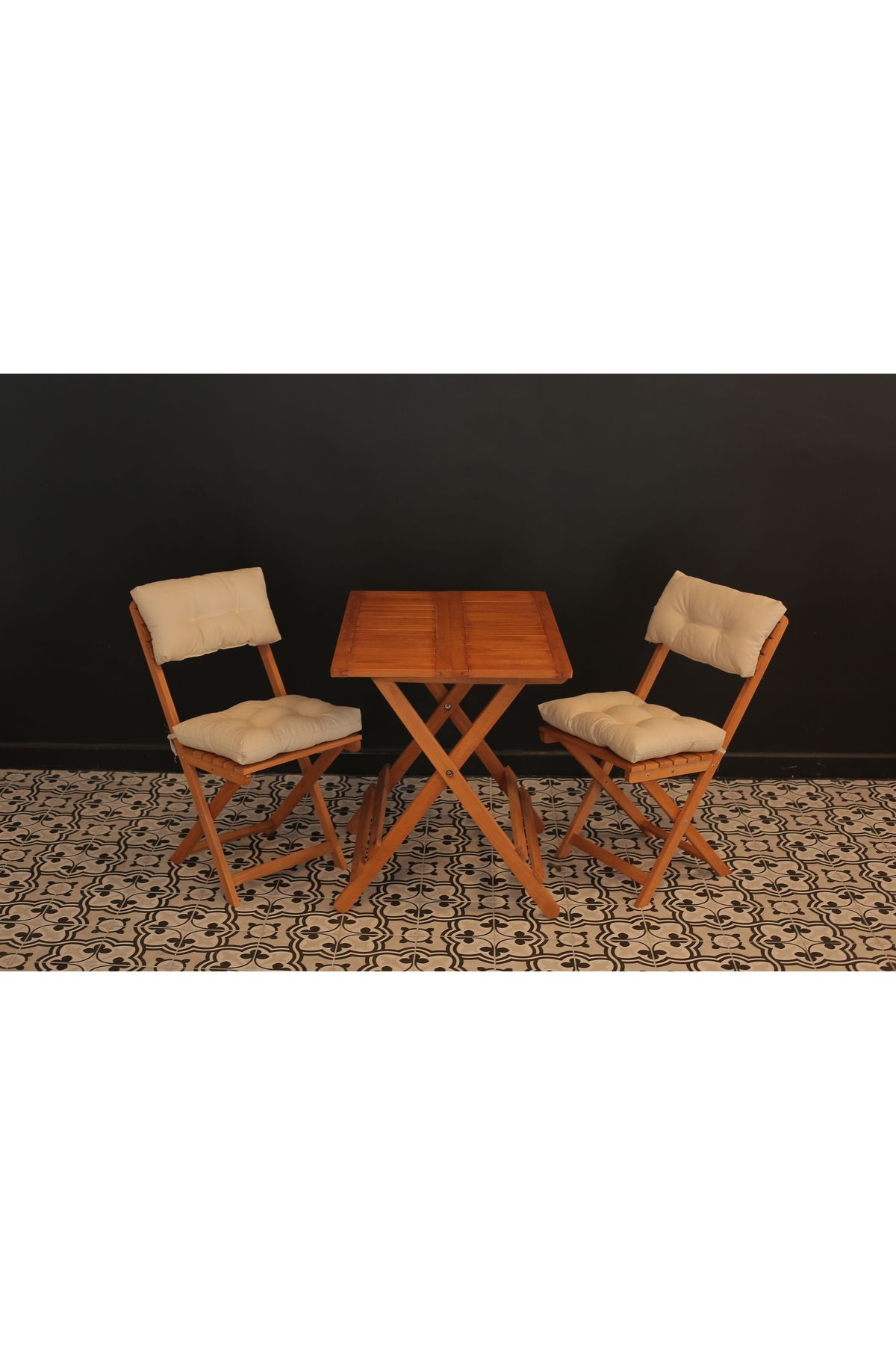 ayzenbi Minderli Balkon Bahçe Mutfak 3'lü Bistro Set Katlanır 60x80 Masa-sandalye 2+1