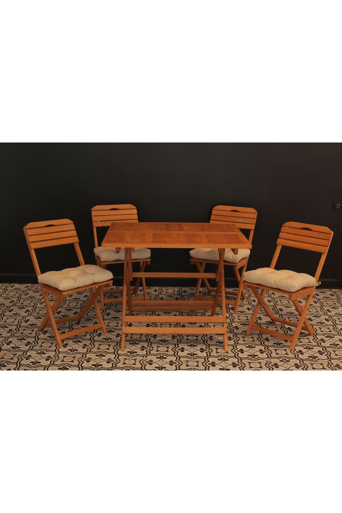 ayzenbi 75x95 Minderli Balkon Bahçe Mutfak Bistro Set Katlanır Masa-sandalye 4+1