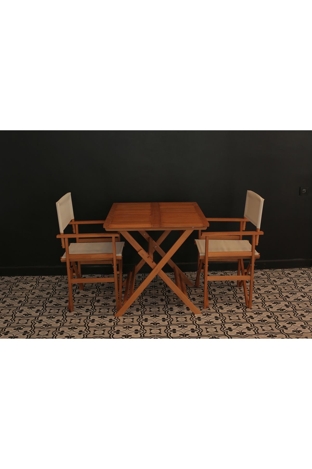 ayzenbi Rejisör Masa Sandalye Seti 75x95 Katlanabilir Bahçe Balkon Teras Mutfak Masası 2+1