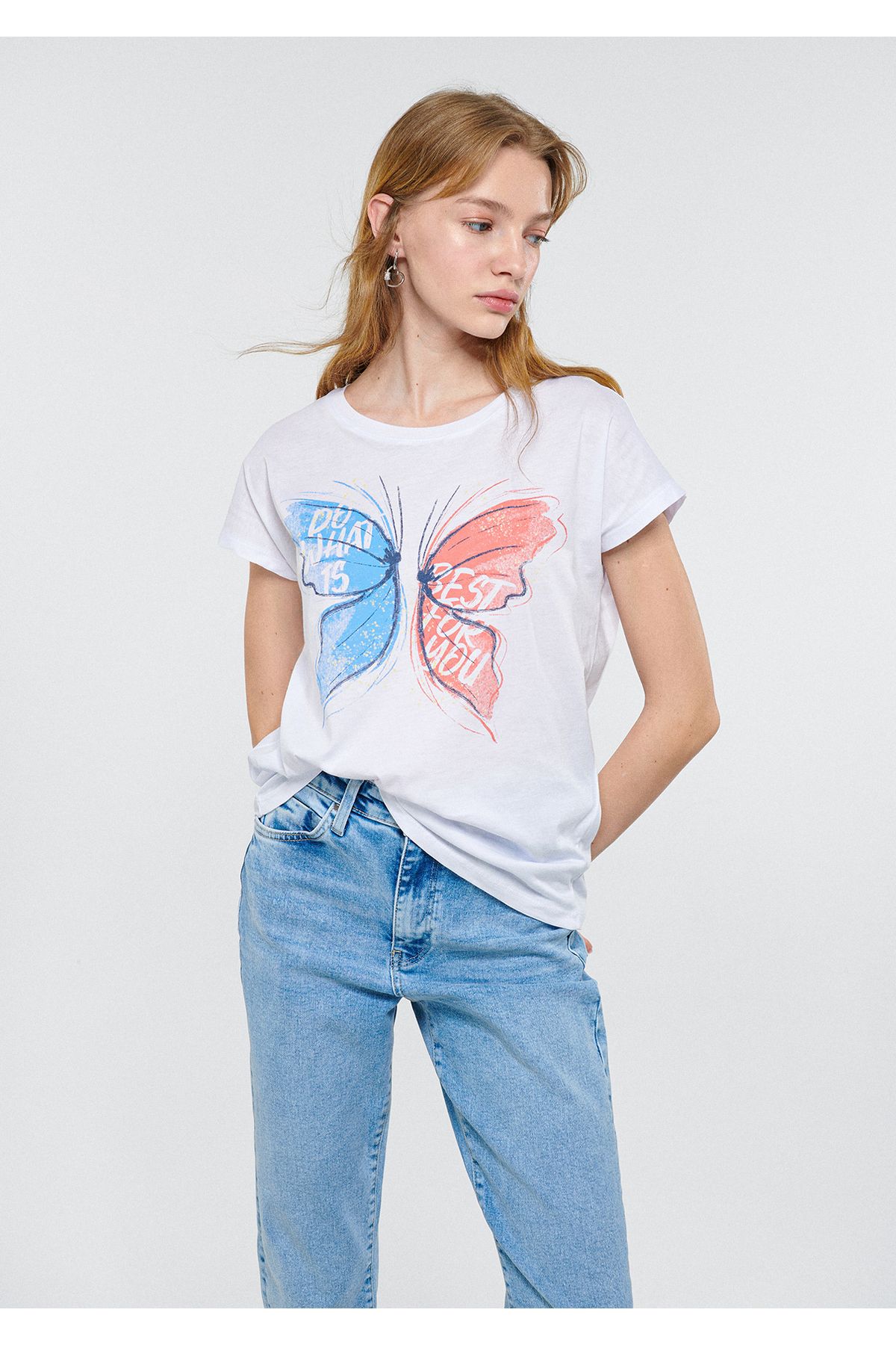 Mavi بهترین برای شما تی شرت سفید چاپ شده به طور منظم / برش معمولی 1611281-620