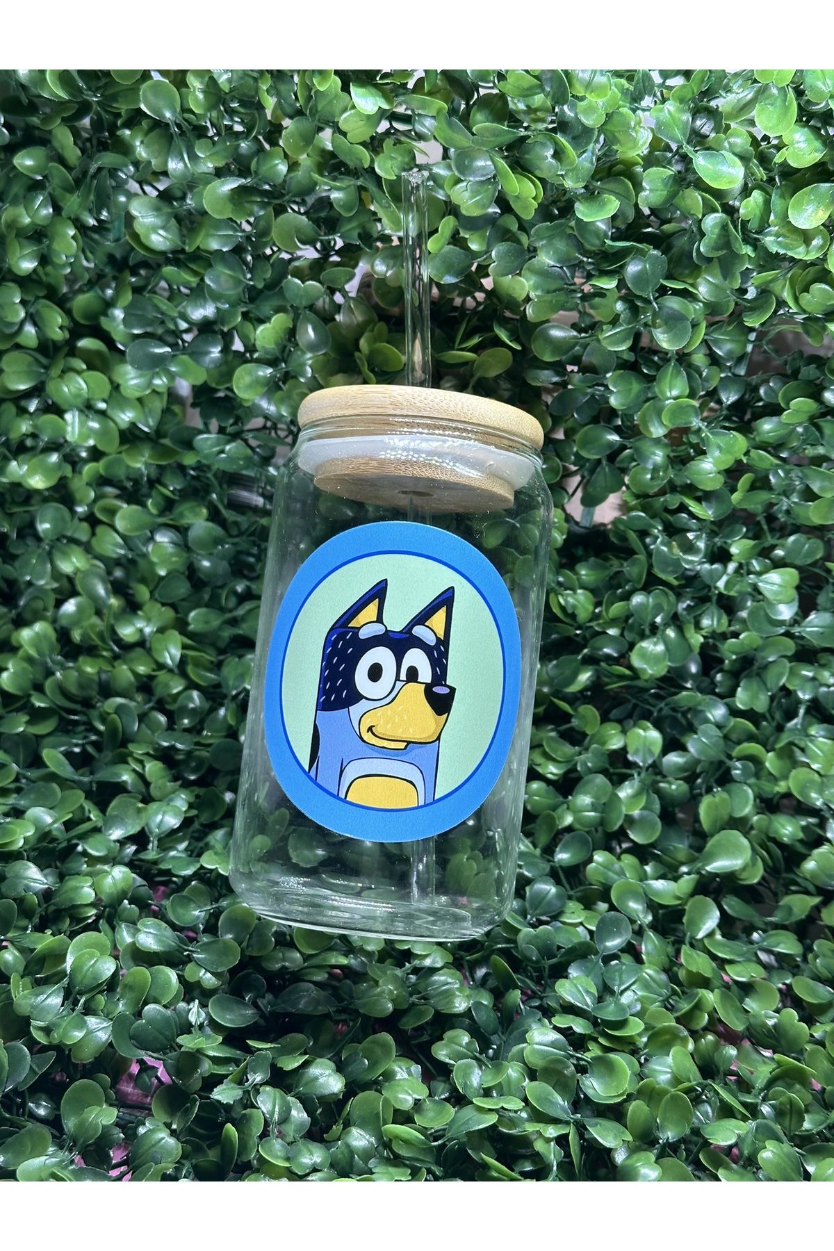 cakaybu-Bubble Tea and Borosilicate Cup with Lid Coffee Presentation Bluey 350 ML 2