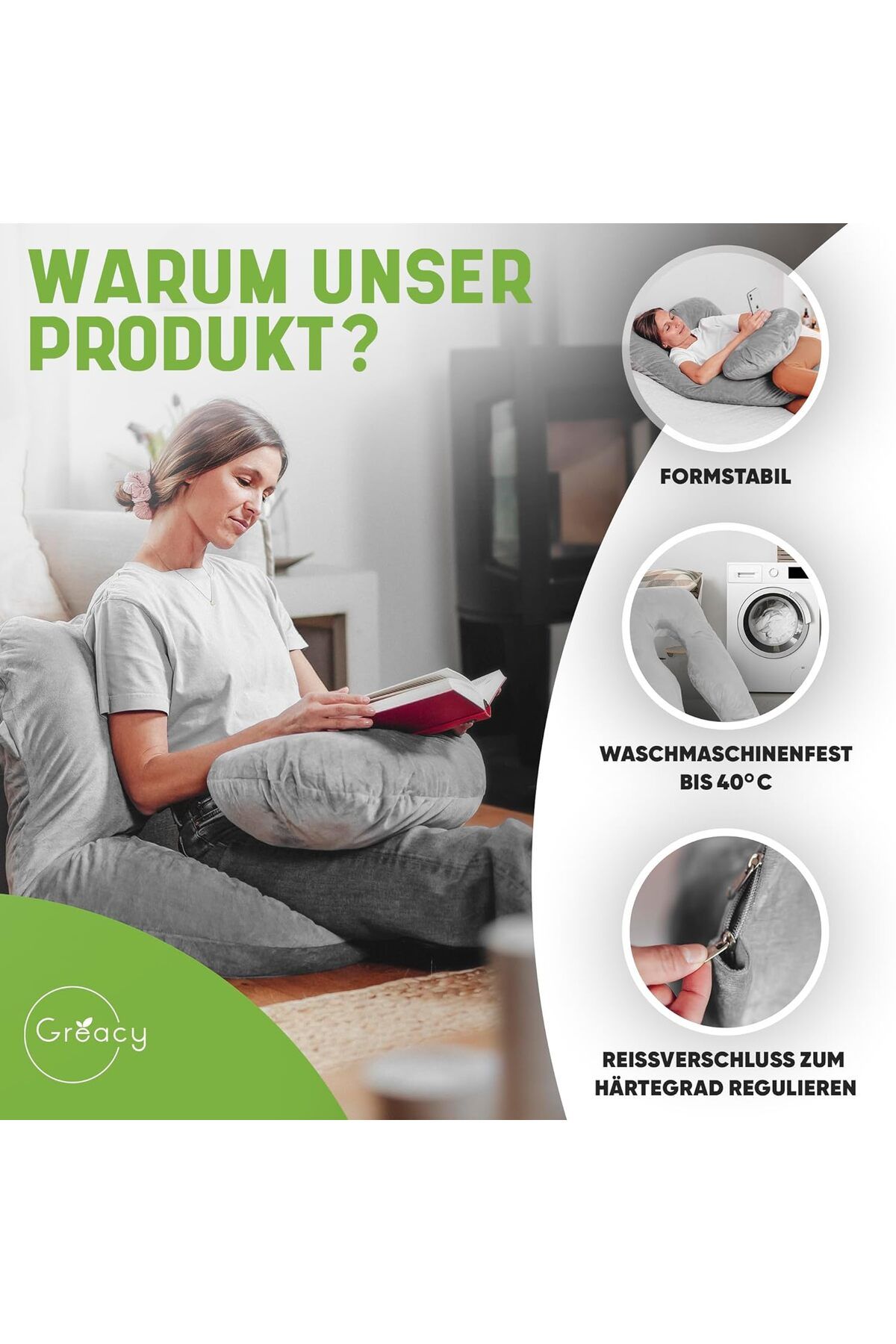 Greacy-Pillow for side layers with sheath, XXL, pregnancy pillow for sleep 6