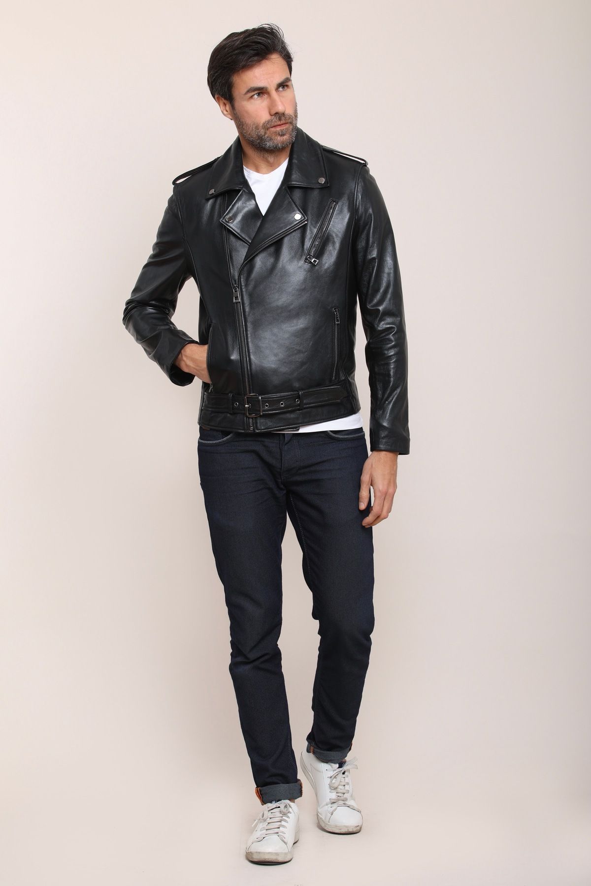 Gian Mori Biker Black Men s Leather Jacket Trendyol