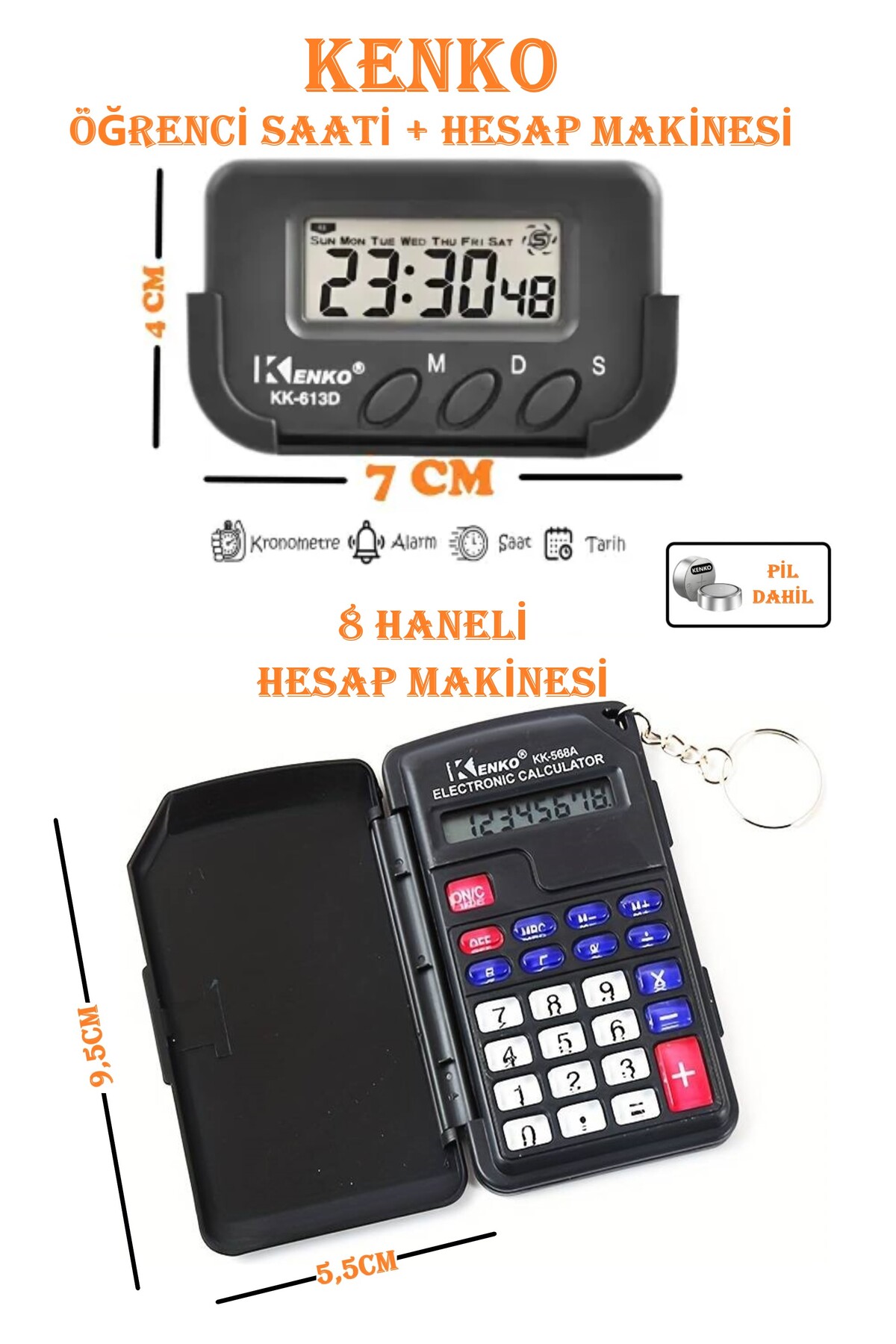 Pomodoro Student Study Desk Time with Stopwatch + 8 Digit Calculator Set School Exam Set