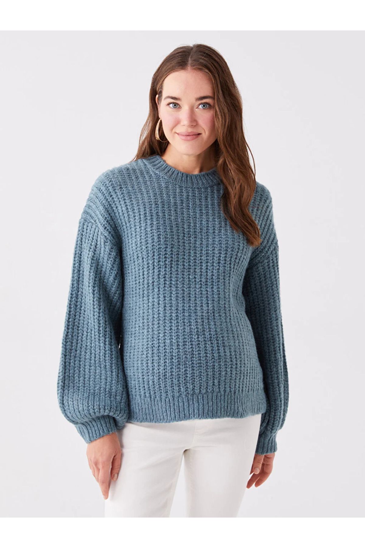 LC Waikiki-Maternity Crew Neck Self Patterned Long Sleeve Oversize Maternity Knitwear Sweater 4