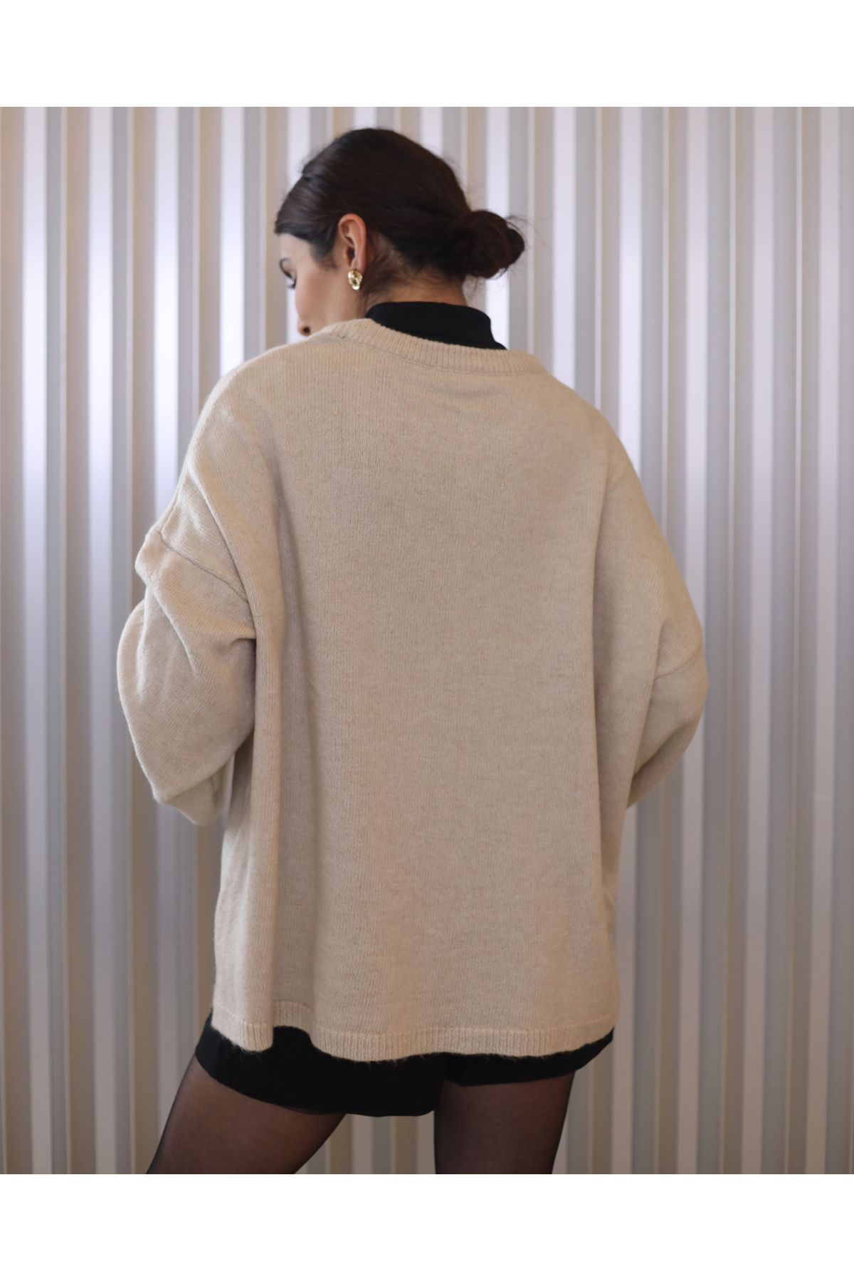 Oversize Bisiklet Yaka Kazak