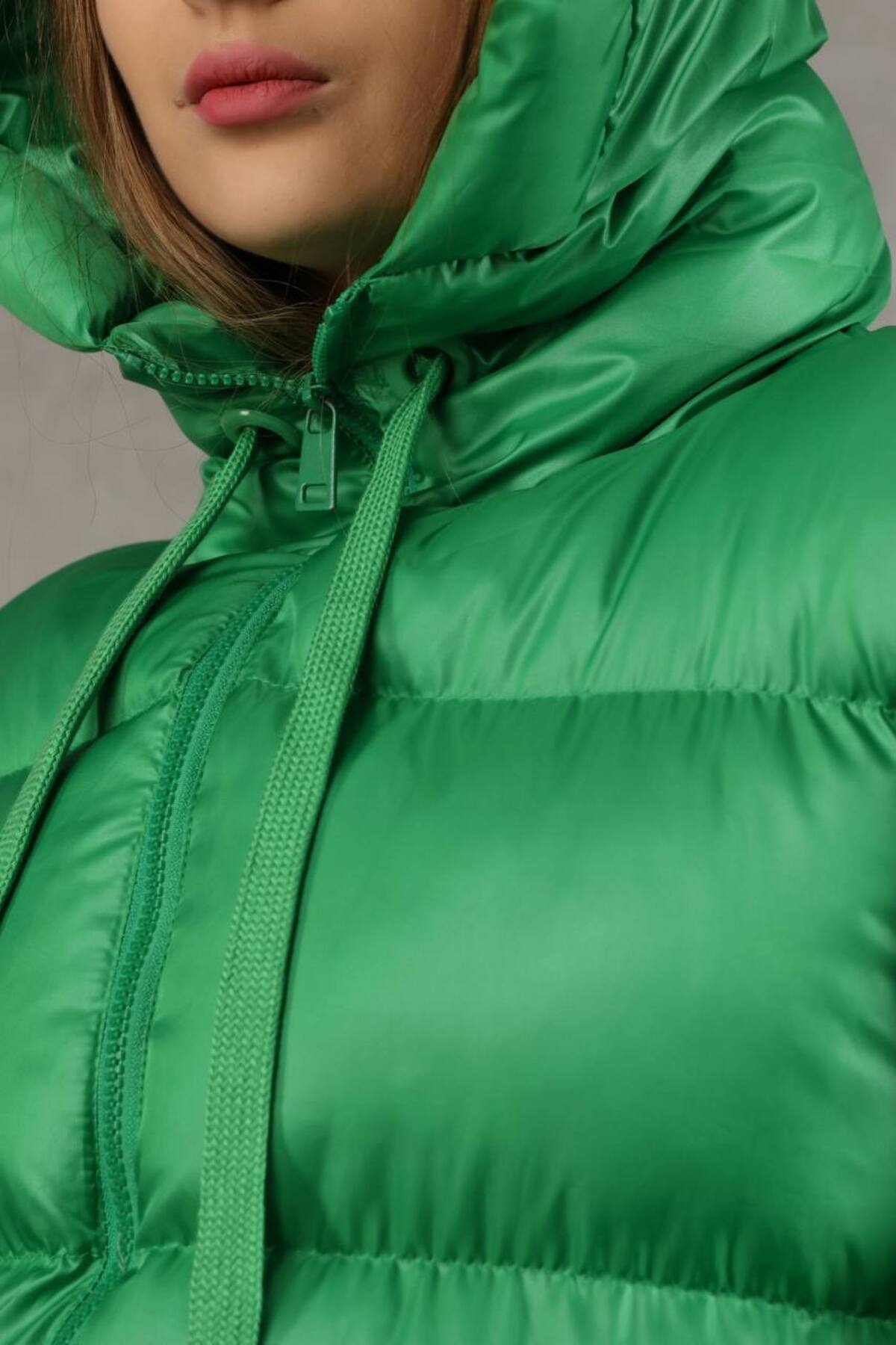 anonim  Şişme uzun stil kapşonlu Kadın mont - Görsel 5