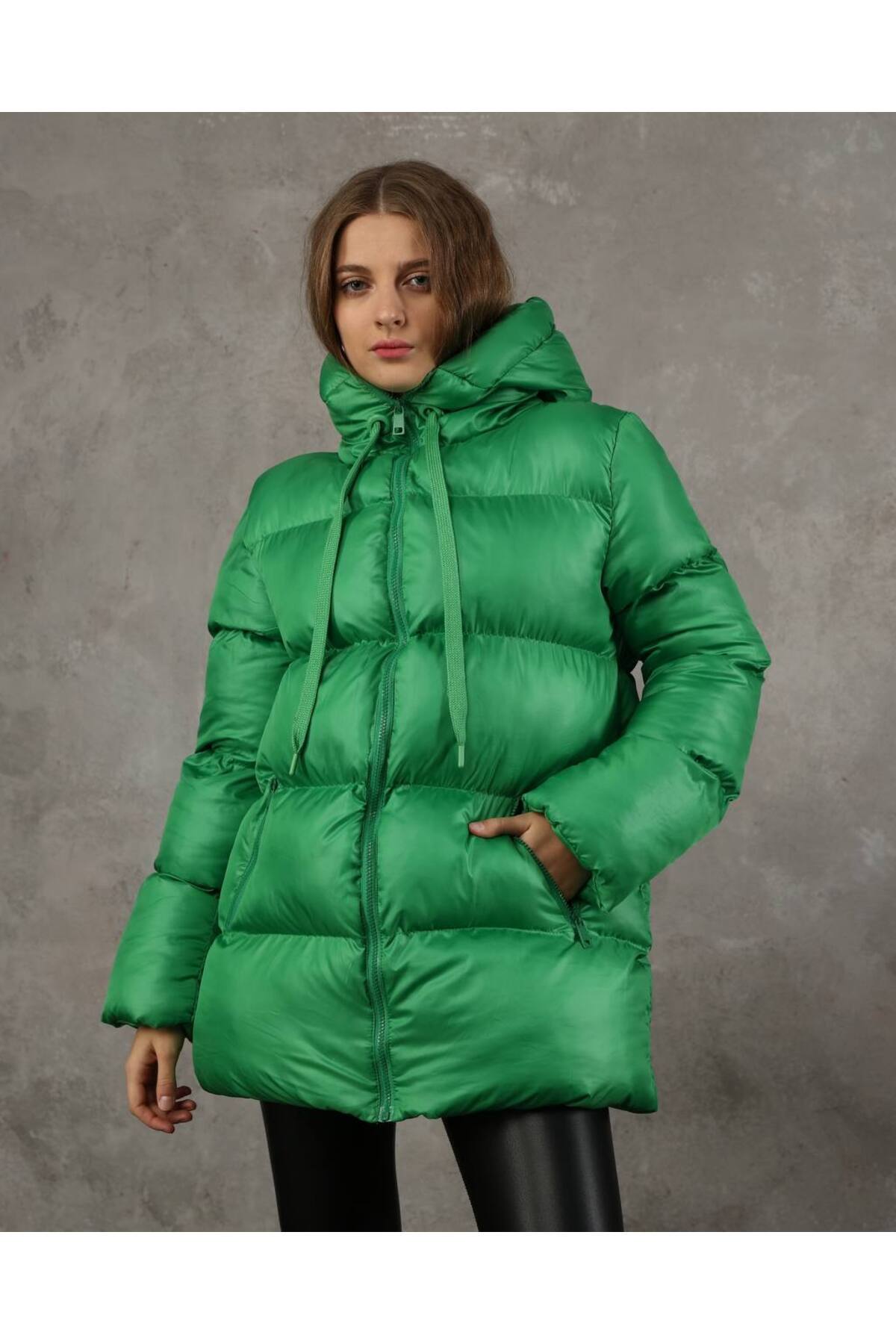 anonim  Şişme uzun stil kapşonlu Kadın mont - Görsel 6