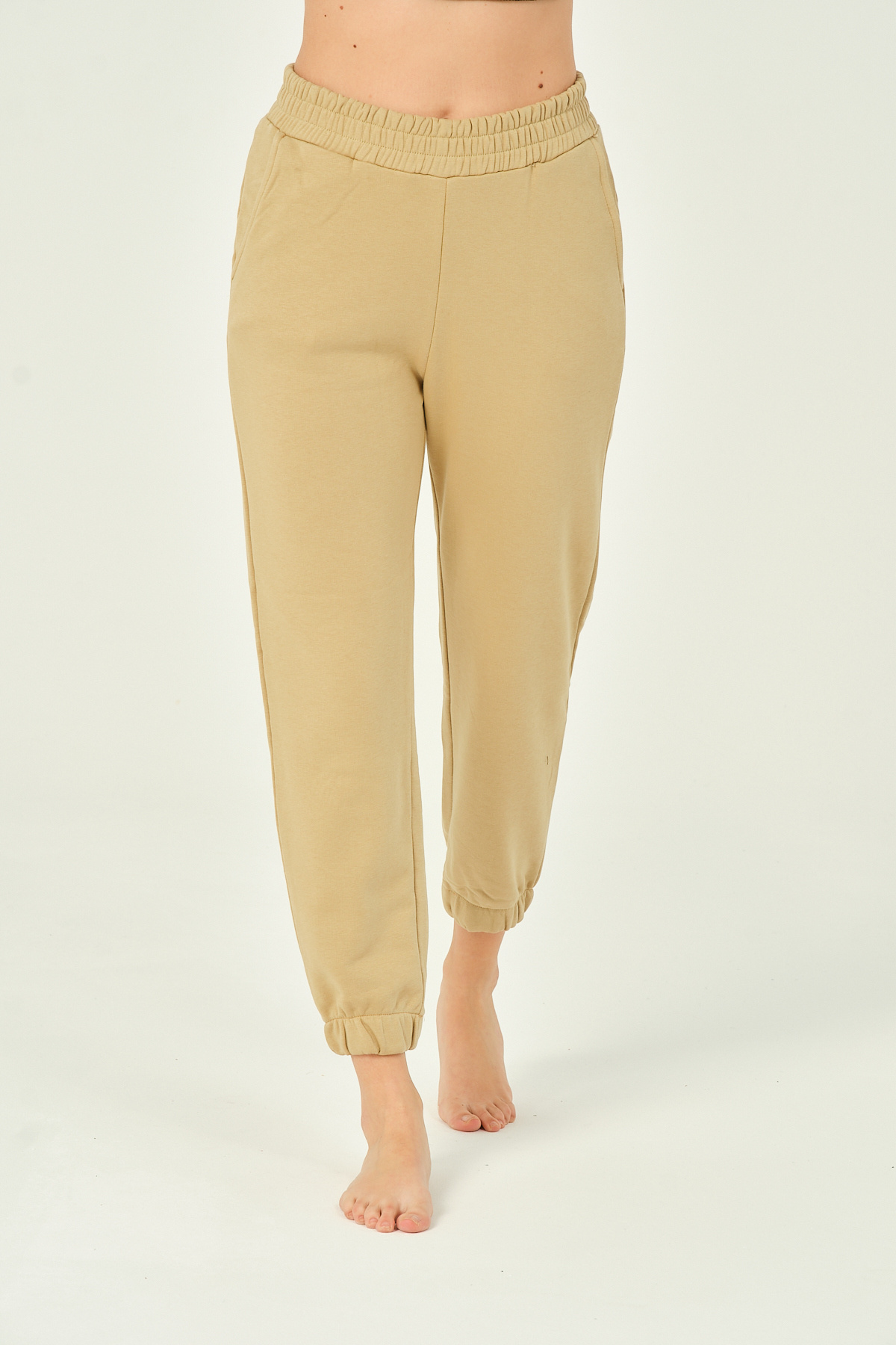 women's Orange Elastic Waist & Leg High Waist Pocket Basic Jogger Cotton Joggers