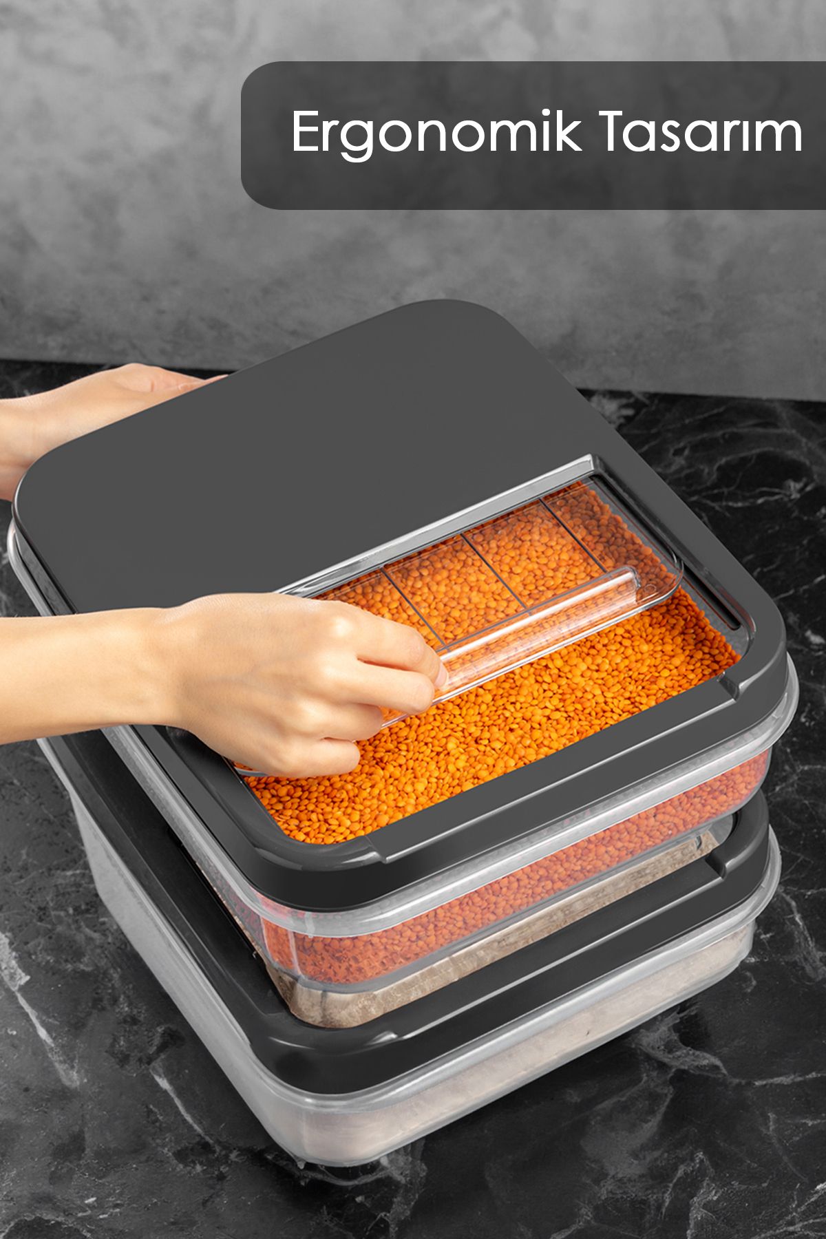 Meleni Home-12 Lt Mega Size Flour Pulses Storage Container with Sliding Lid - Multibox Tea Sugar Storage Box Anthracite 2