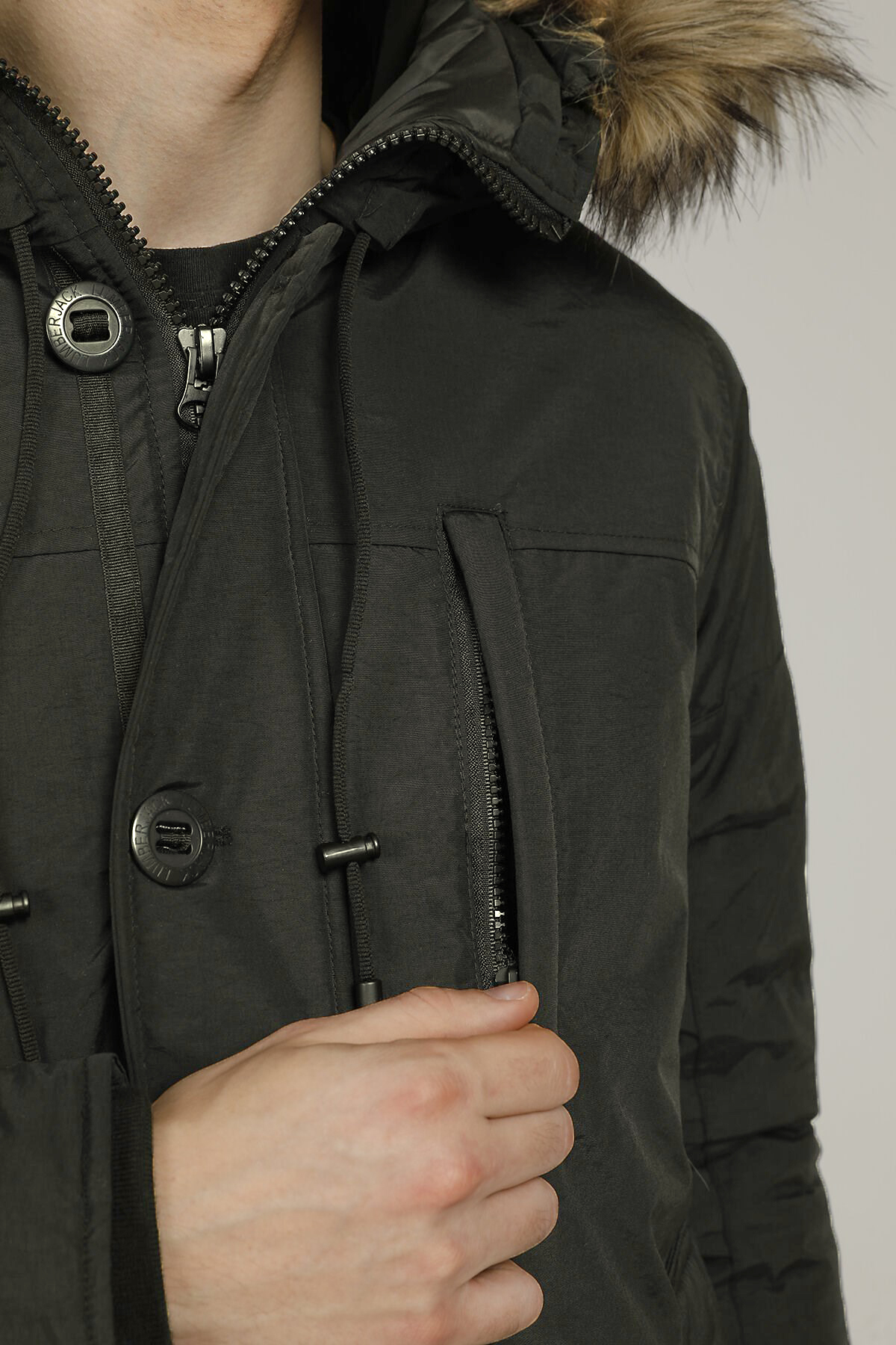 Lumberjack  Kapüşonlu Koyu Haki Erkek Su İtici Kaban 2W3SN543PR - Görsel 5