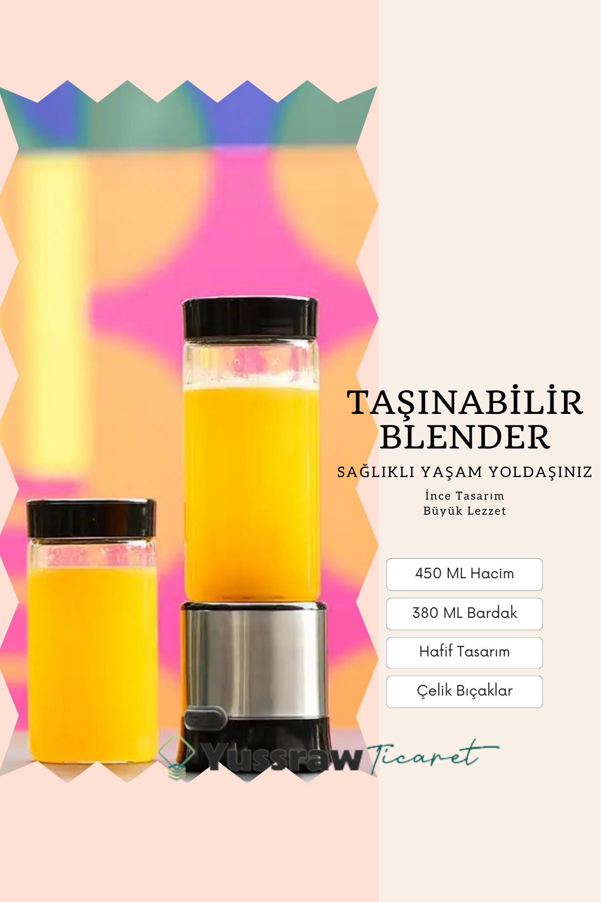 Yussraw-Portable Rechargeable Personal Blender with Blade Ice Crusher with 450 ml + 350 ml glass 4