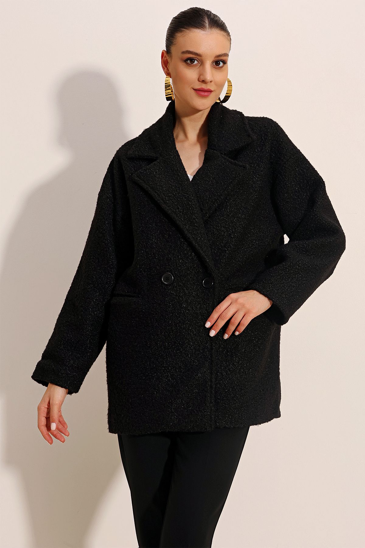 Black boucle coat hotsell