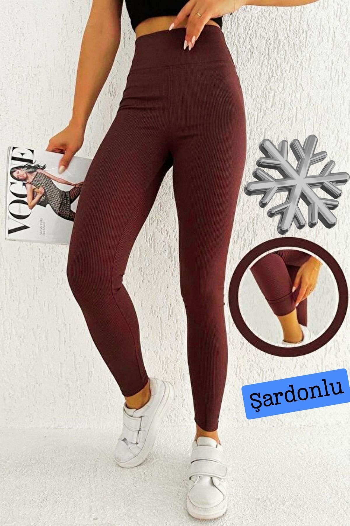 mrmpro Women s High Waist Dark Brown Colored Ribbed Inner Fleece