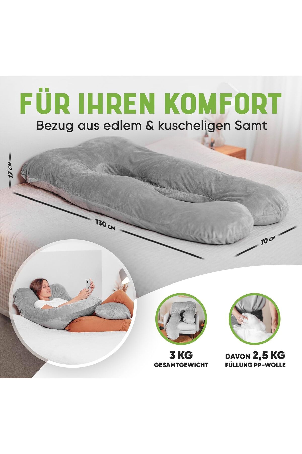 Greacy-Pillow for side layers with sheath, XXL, pregnancy pillow for sleep 5