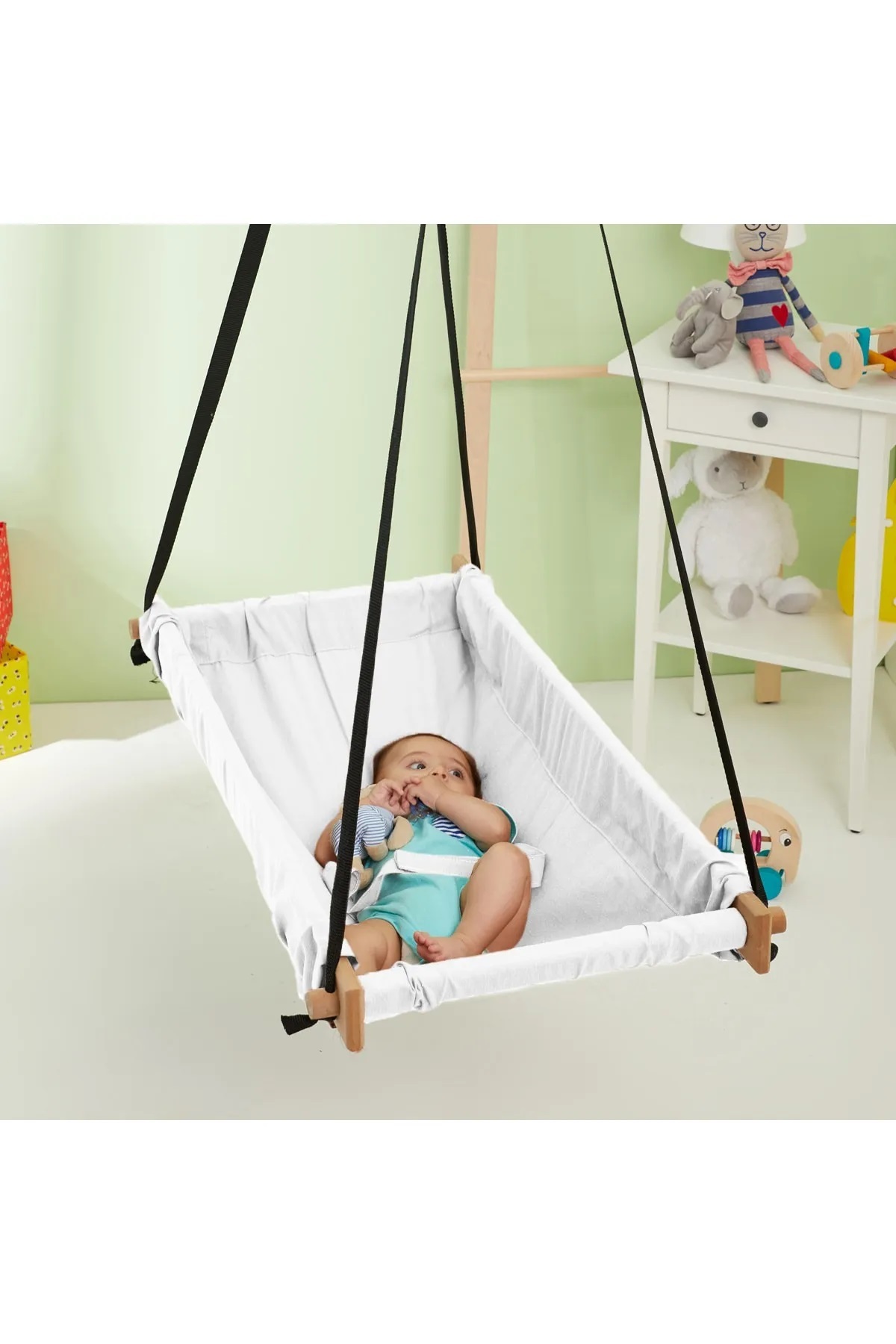 Just Swing Zıp Zıp Ahşap Yaylı Hamak - Bebek Hamak Beşik - Bebek Hamak Beşik fotoğrafı 2 (önizleme)