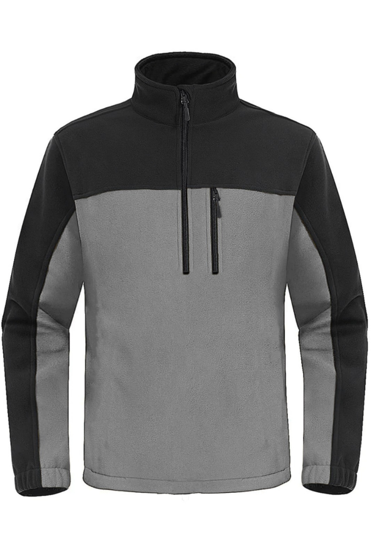 Erkek Quarter Zip Yarım Fermuarlı Cepli Polar — خاکستری 869866189 — تصویر 2 از 3