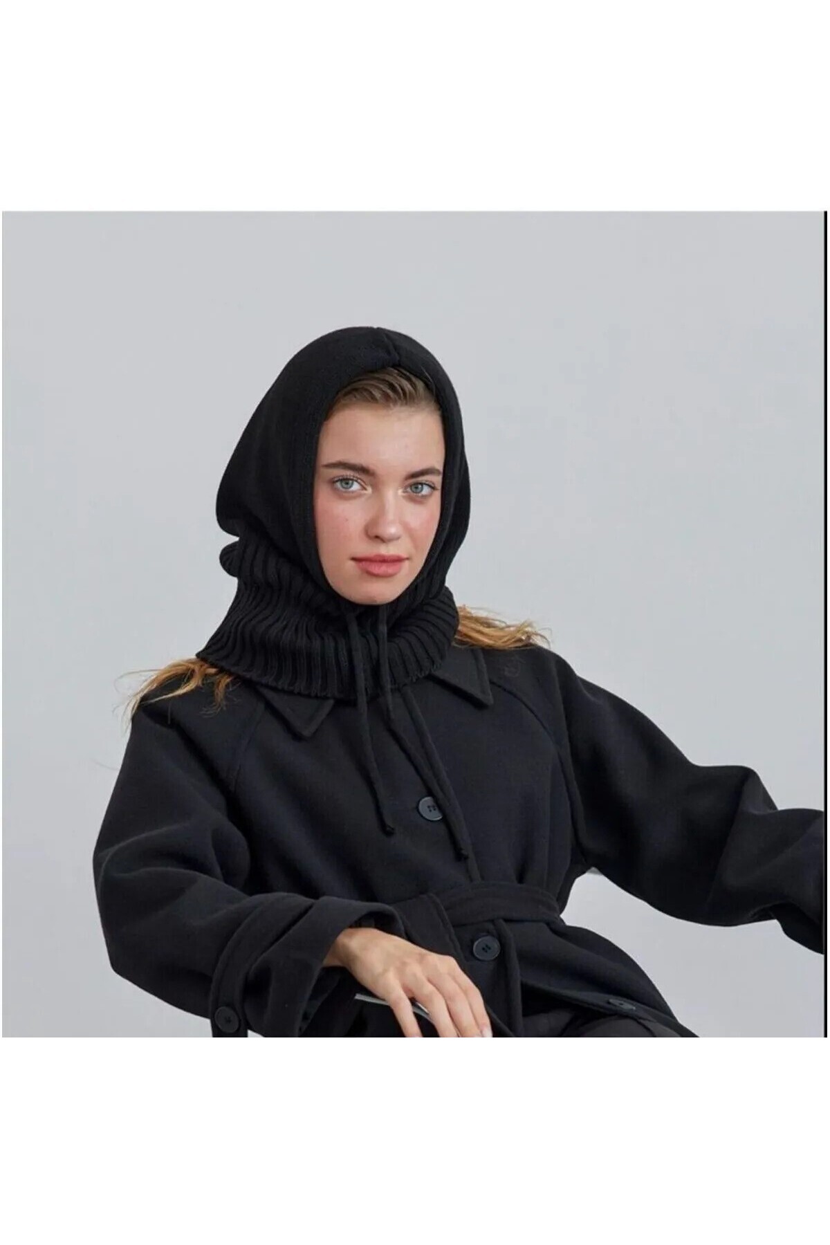 emybox İpli Örgü Triko Balaclava Kapüşonlu Kışlık Tesettür Başlık Kadın Bere