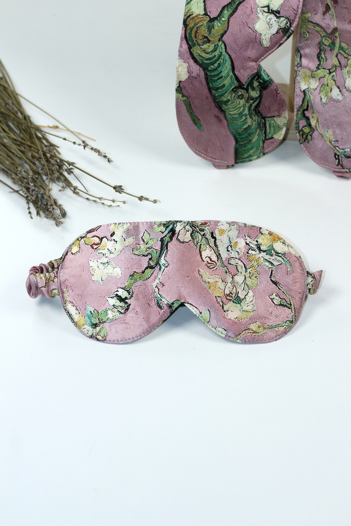 Nomads Felt Saf Ipek Uyku Maskesi Göz Bandı | Van Gogh Badem Ağacı | Gül Kurusu
