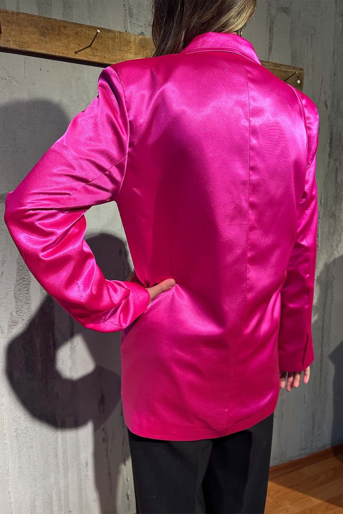 Hot pink satin blazer sales