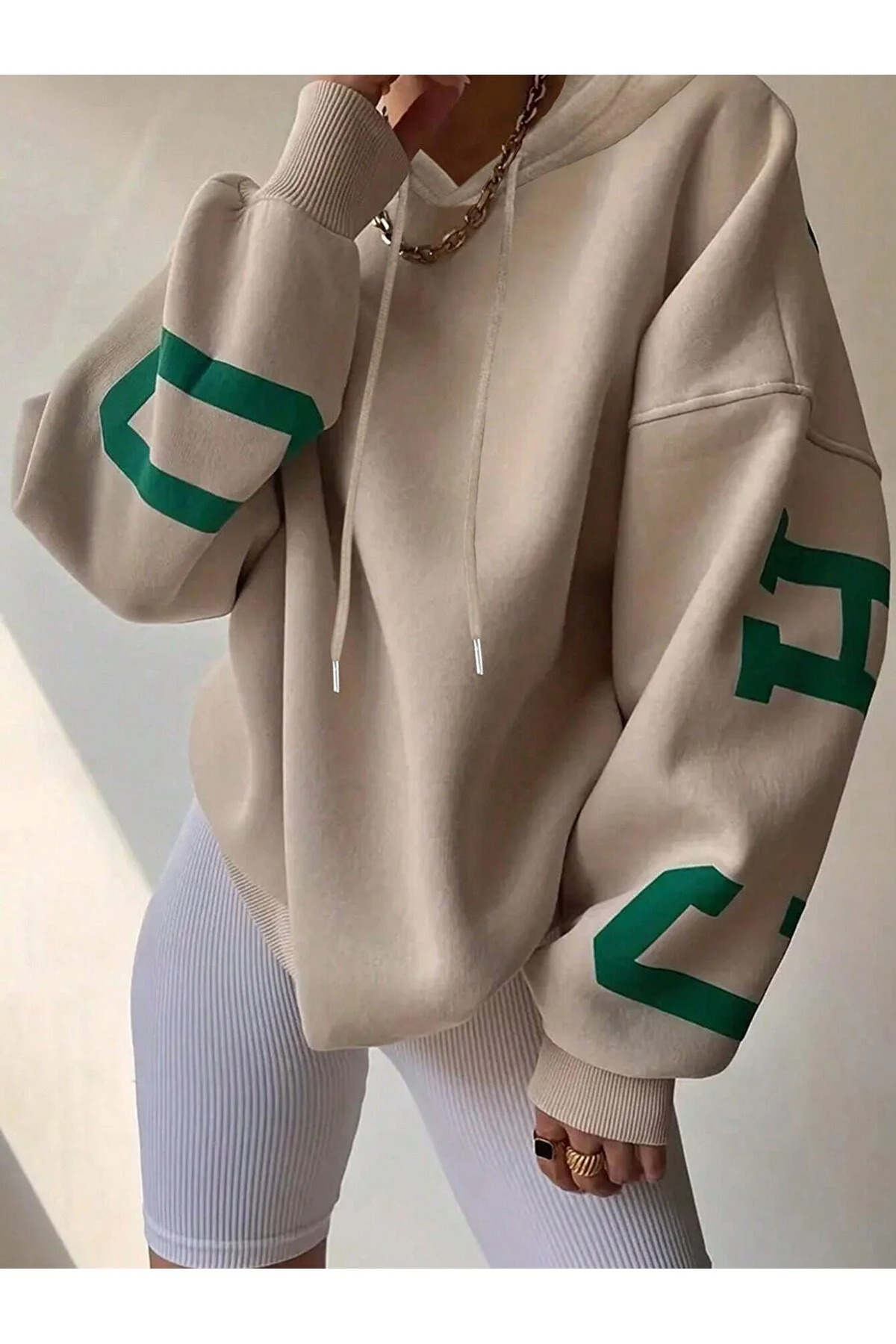 Machetta Unisex Büyük Beden Chicago Baskılı Kapüşonlu Oversize Sweatshirt Hoodie görsel 2