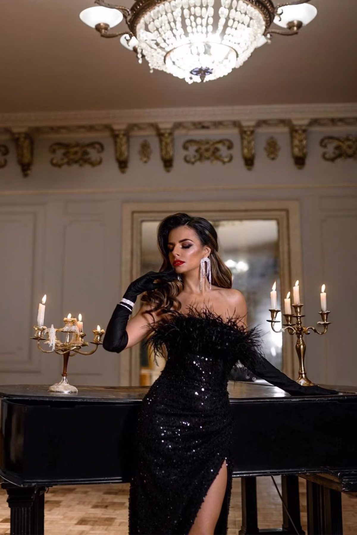 Limelia  Uzun Saten Şık Gelin Eldiveni Zarif Beyaz Gelin Nikah Eldiveni Opera Eldiveni Siyah - Görsel 5