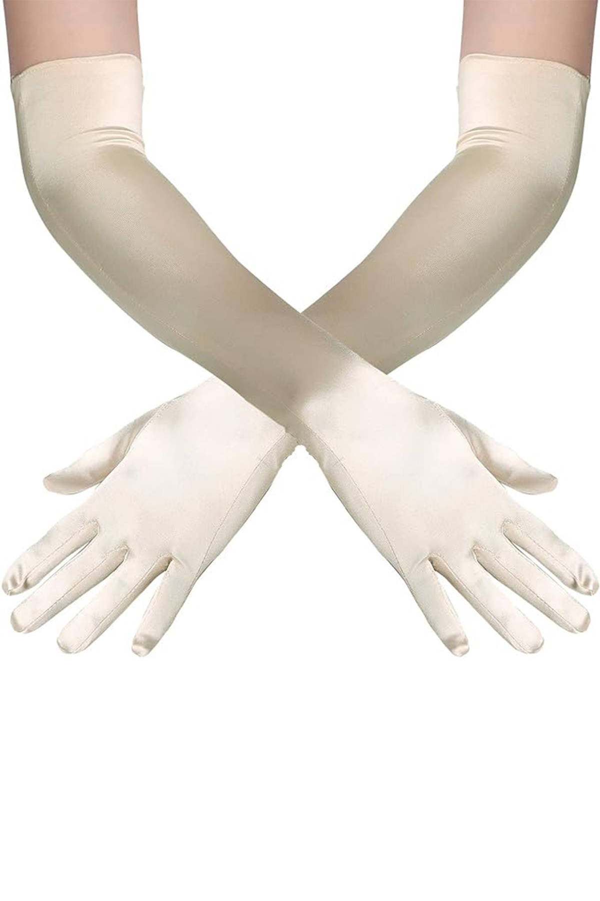 Limelia  Uzun Saten Balo Nikah Eldiveni Özel Günler İçnin Şık Kostüm Eldiveni Kırık Beyaz - Görsel 6