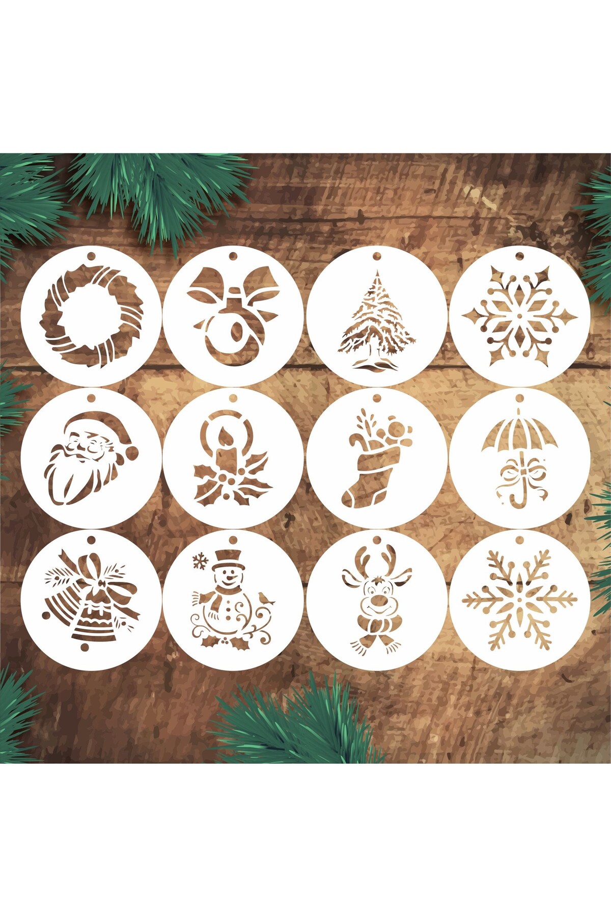 STENCİLTASARIM Stencil Tasarım S266-SET17 10x10 cm 12 lİ Yeniyıl stencil seti - Dekoratif Duvar, Eşya,Boyama Şablon