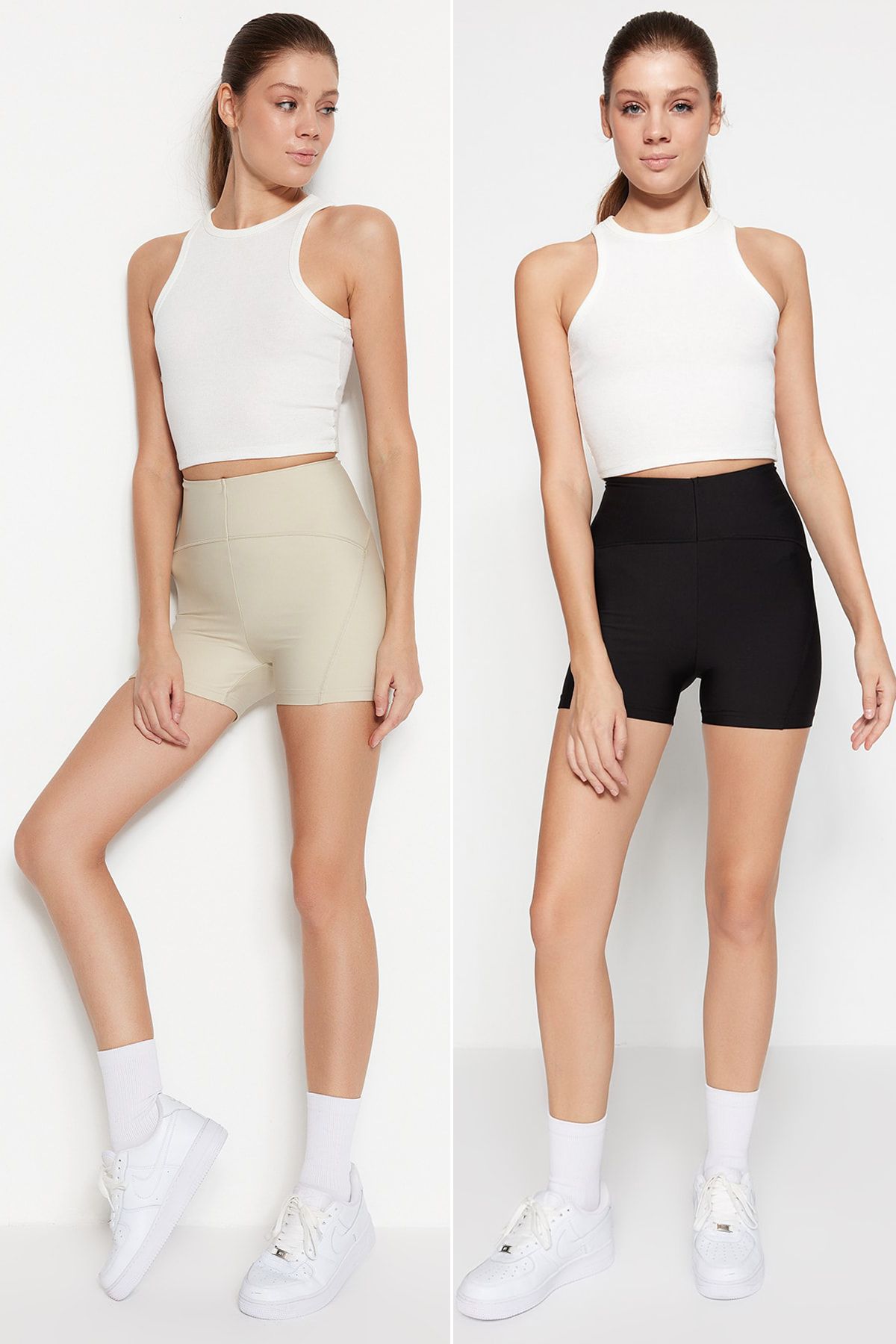 Trendyol Collection Dwupak Czarnych Kamieni, Dzianinowych Spodenek Sportowych/krótkich Legginsów Kobieta - S