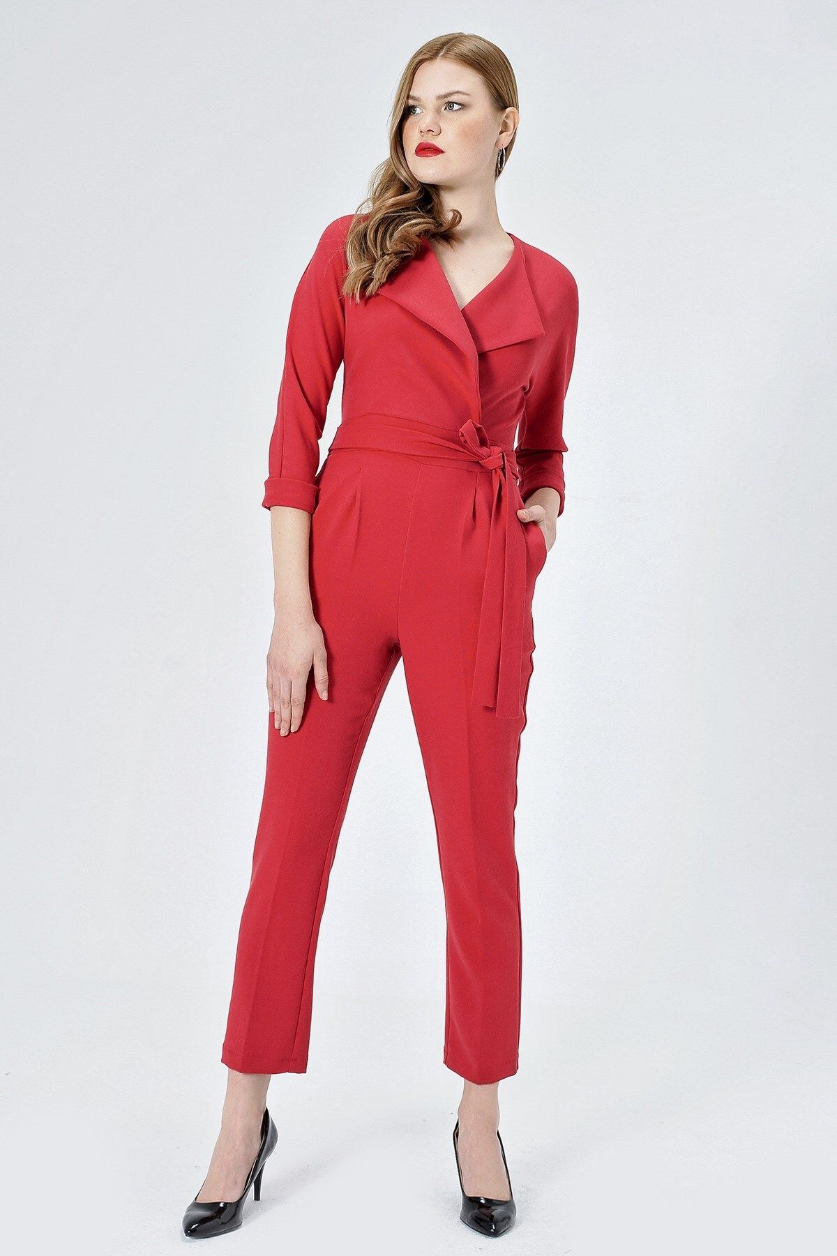 Red sleeve jumpsuit sale