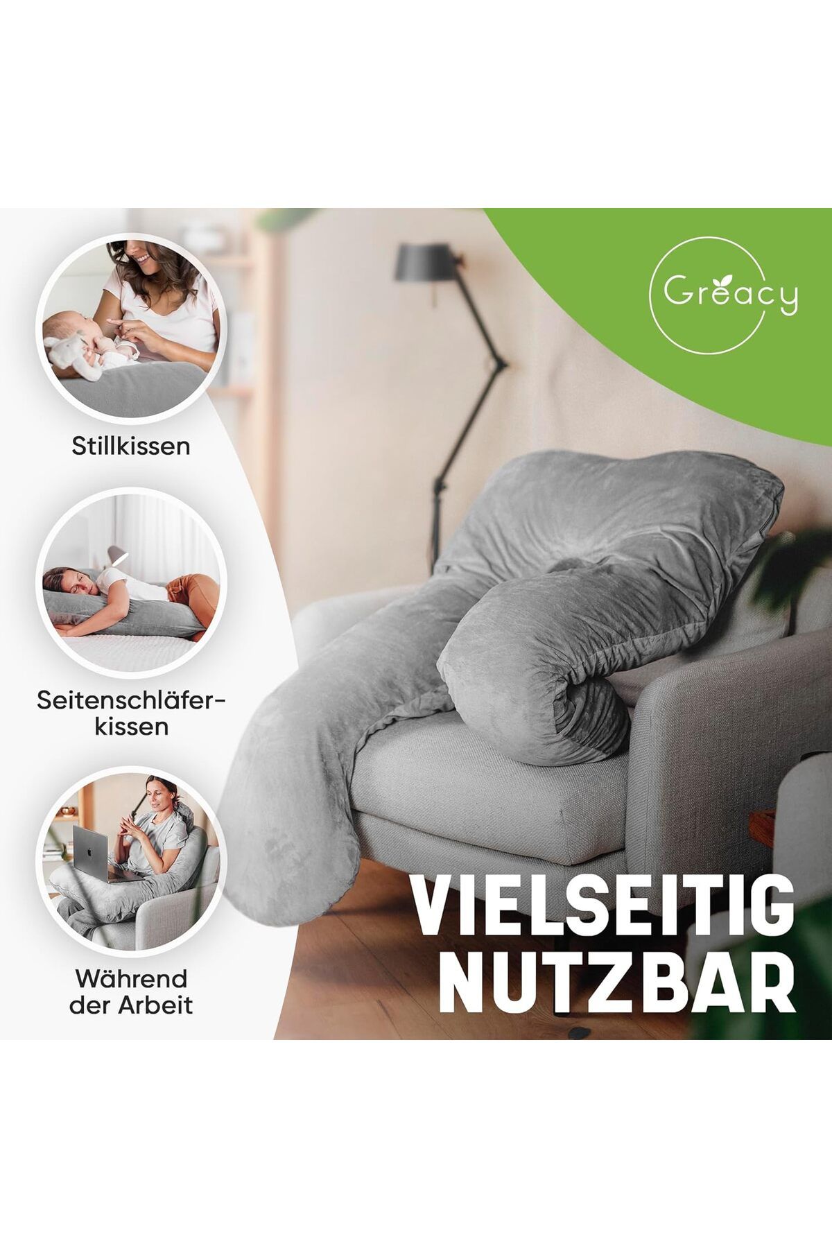 Greacy-Pillow for side layers with sheath, XXL, pregnancy pillow for sleep 7