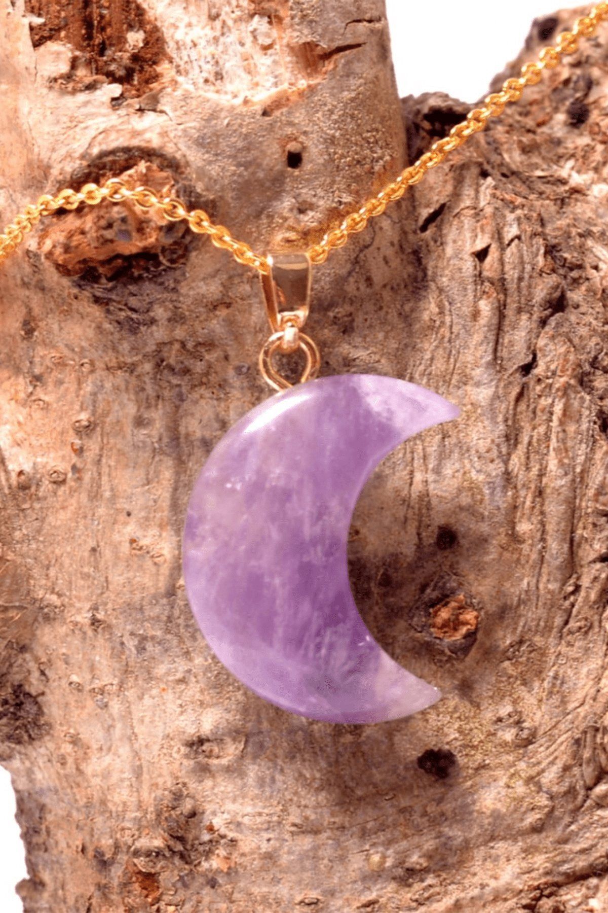 Tesbih At lyesi Certified Moon Model Amethyst Stone Necklace Gold Plated