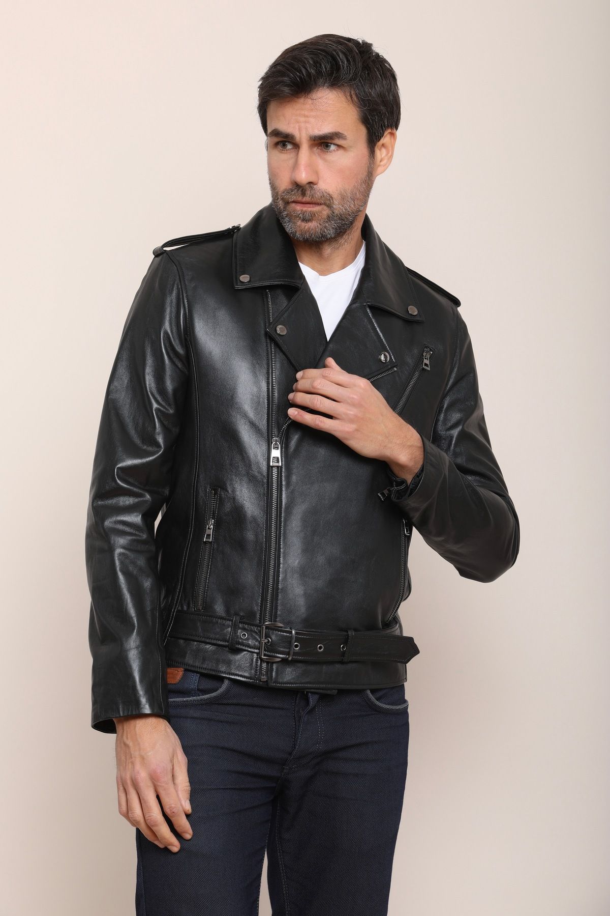 Gian Mori Biker Black Men s Leather Jacket Trendyol