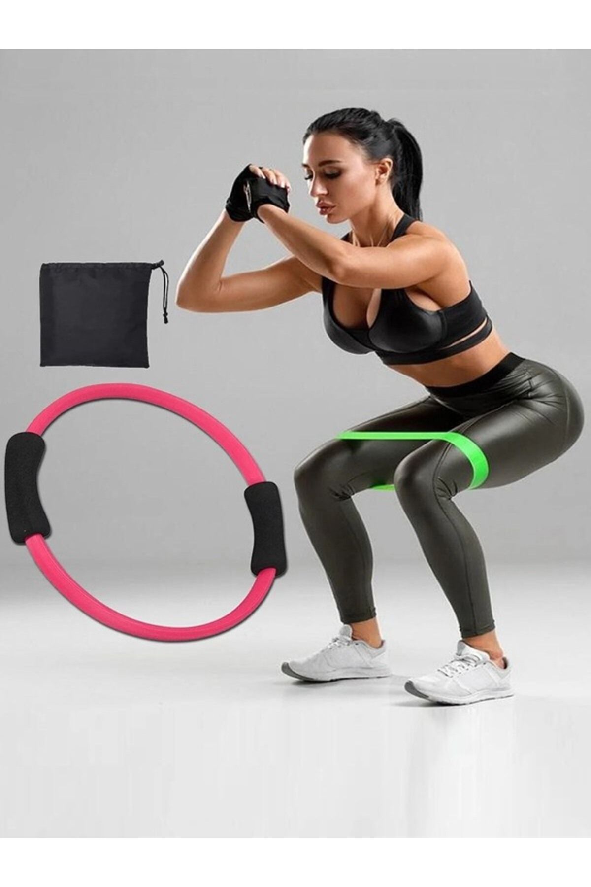 Clifton Pilates Çemberi Ve Çantalı Aerobik Bandı Seti, Squat Lateks Direnç Lastiği 2 Li Pilates Set