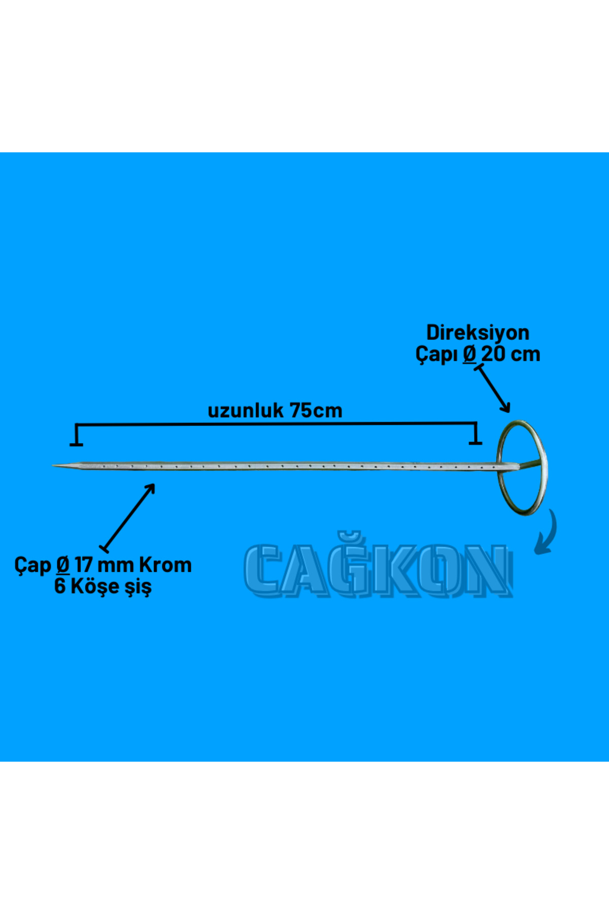 Direksiyonlu Krom Cağ Kebap Ana Şiş 6 Köşe 75 cm TAMAMI KROM [kaplama değil] 2