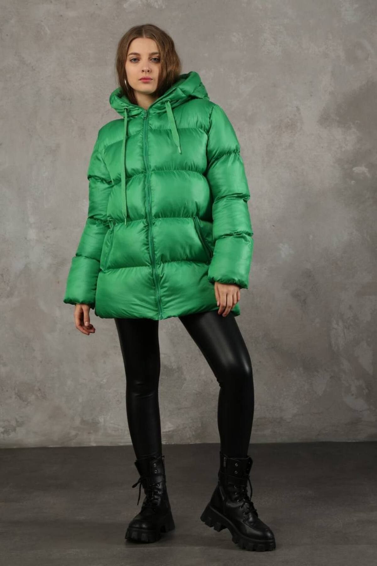 anonim  Şişme uzun stil kapşonlu Kadın mont - Görsel 7