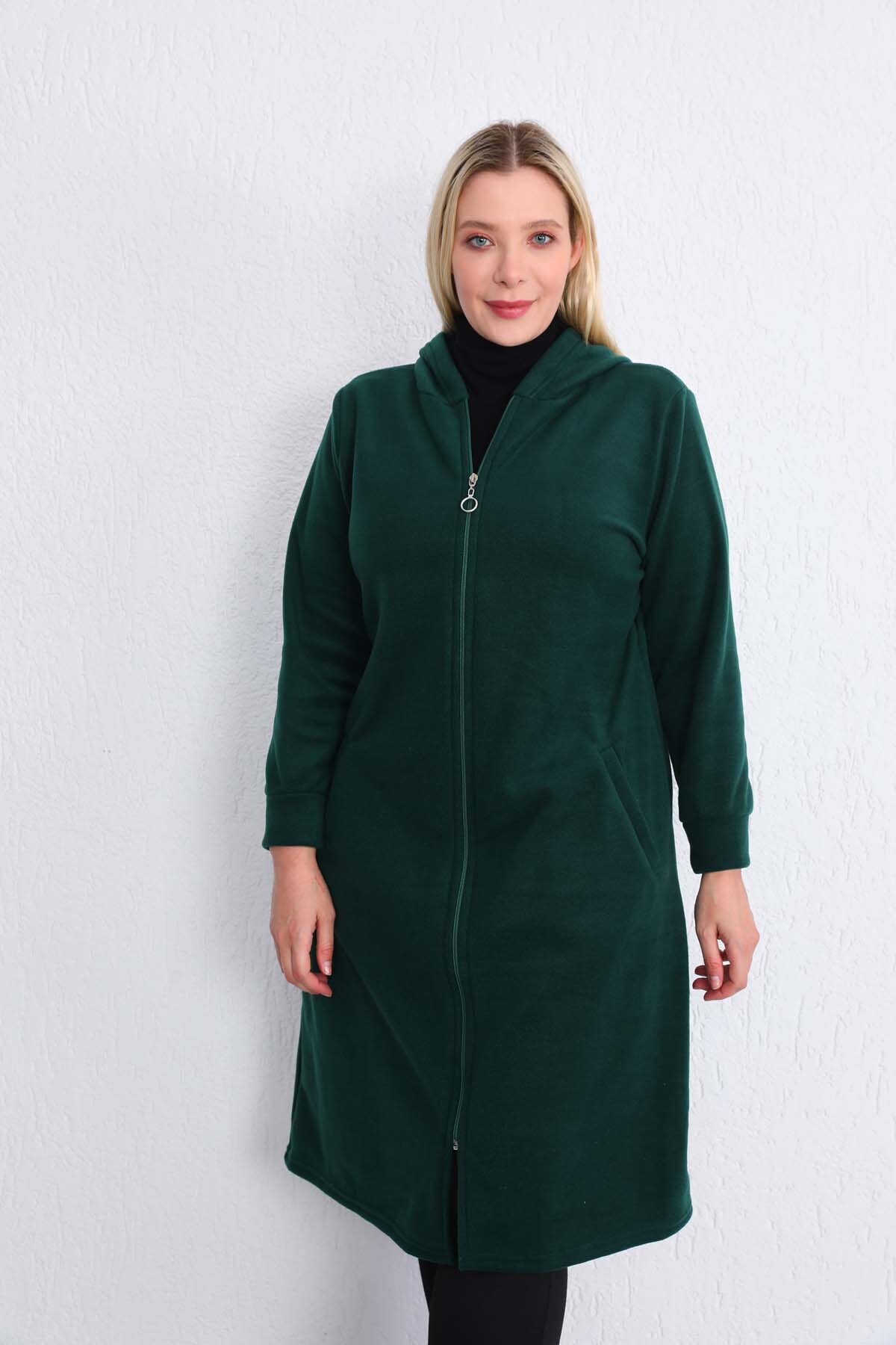 Kardelen Butik Ümraniye Uzun Hırka Polar Zümrüt Yeşil