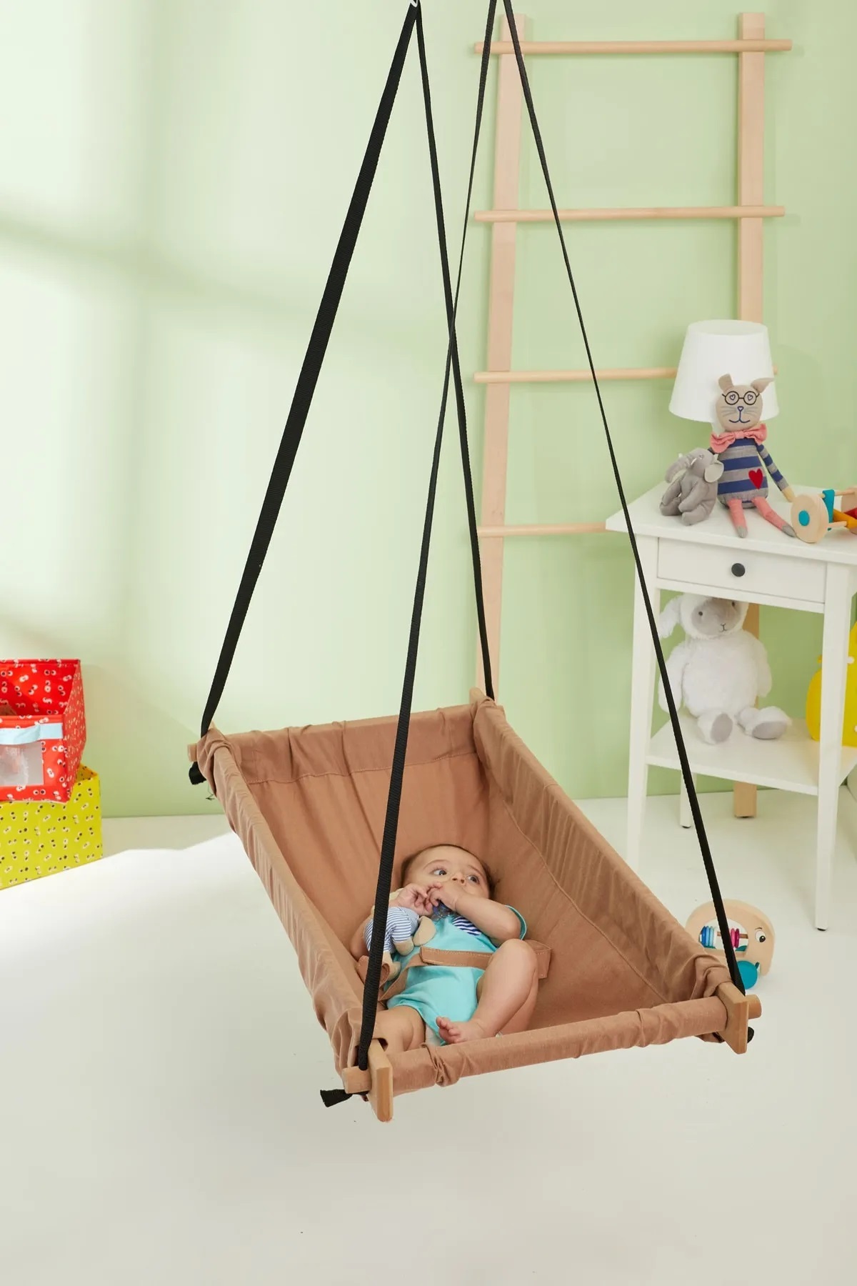 Genel Markalar Zıp Zıp Ahşap Yaylı Hamak - Bebek Hamak Beşik - Bebek Hamak Beşik