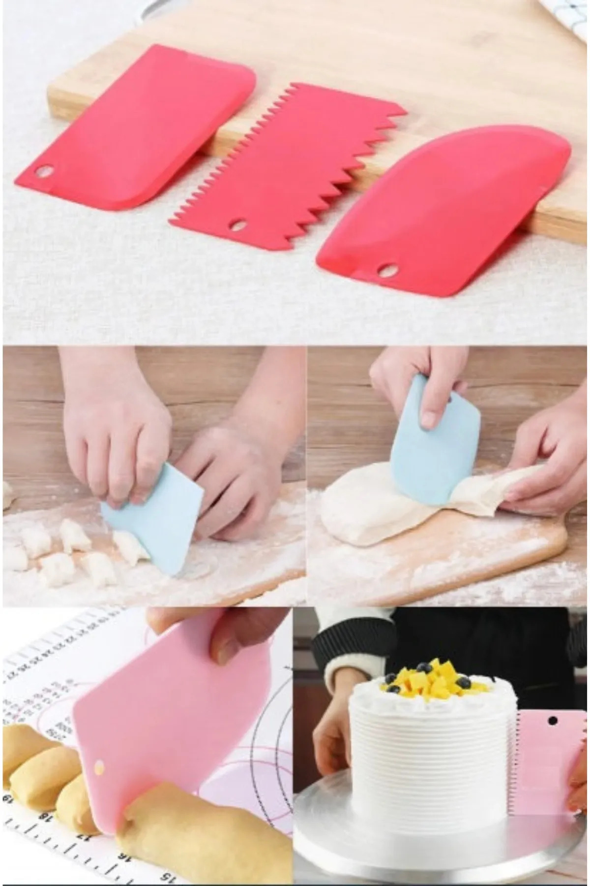 3-Piece Dough Shaper Cutter Scraper Pastry Cake Decorating Set