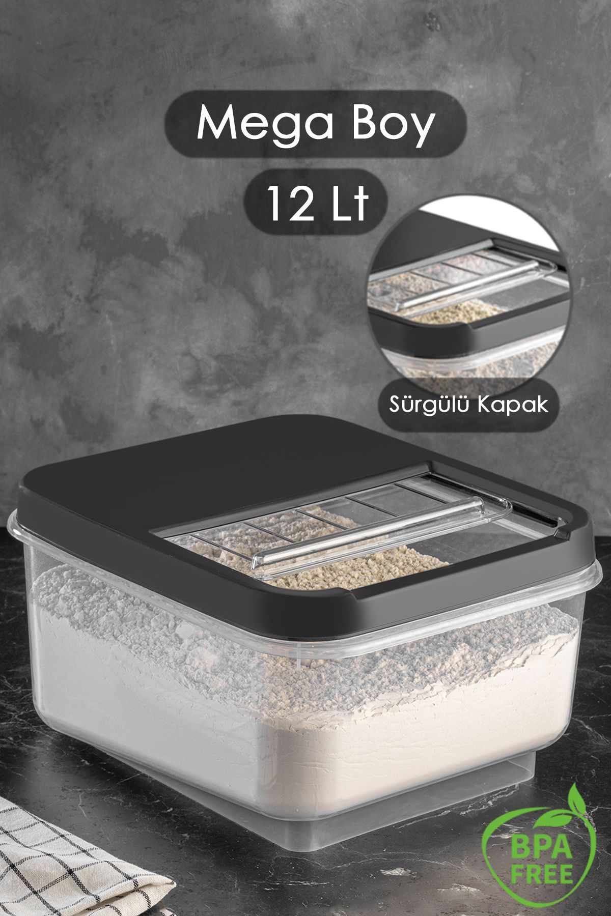 Meleni Home-12 Lt Mega Size Flour Pulses Storage Container with Sliding Lid - Multibox Tea Sugar Storage Box Anthracite 1